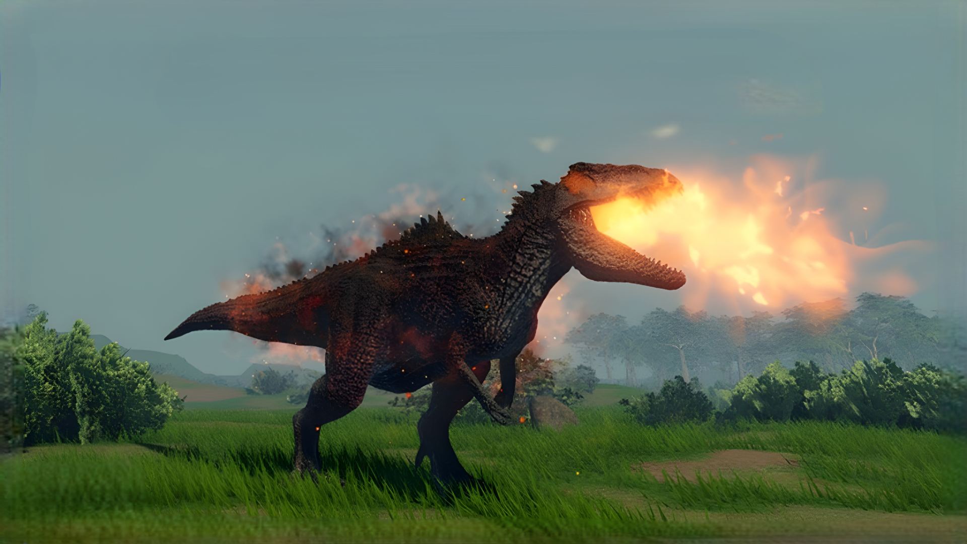 Smoldering Giganotosaurus in Jurassic Genesis (Image via Roblox)