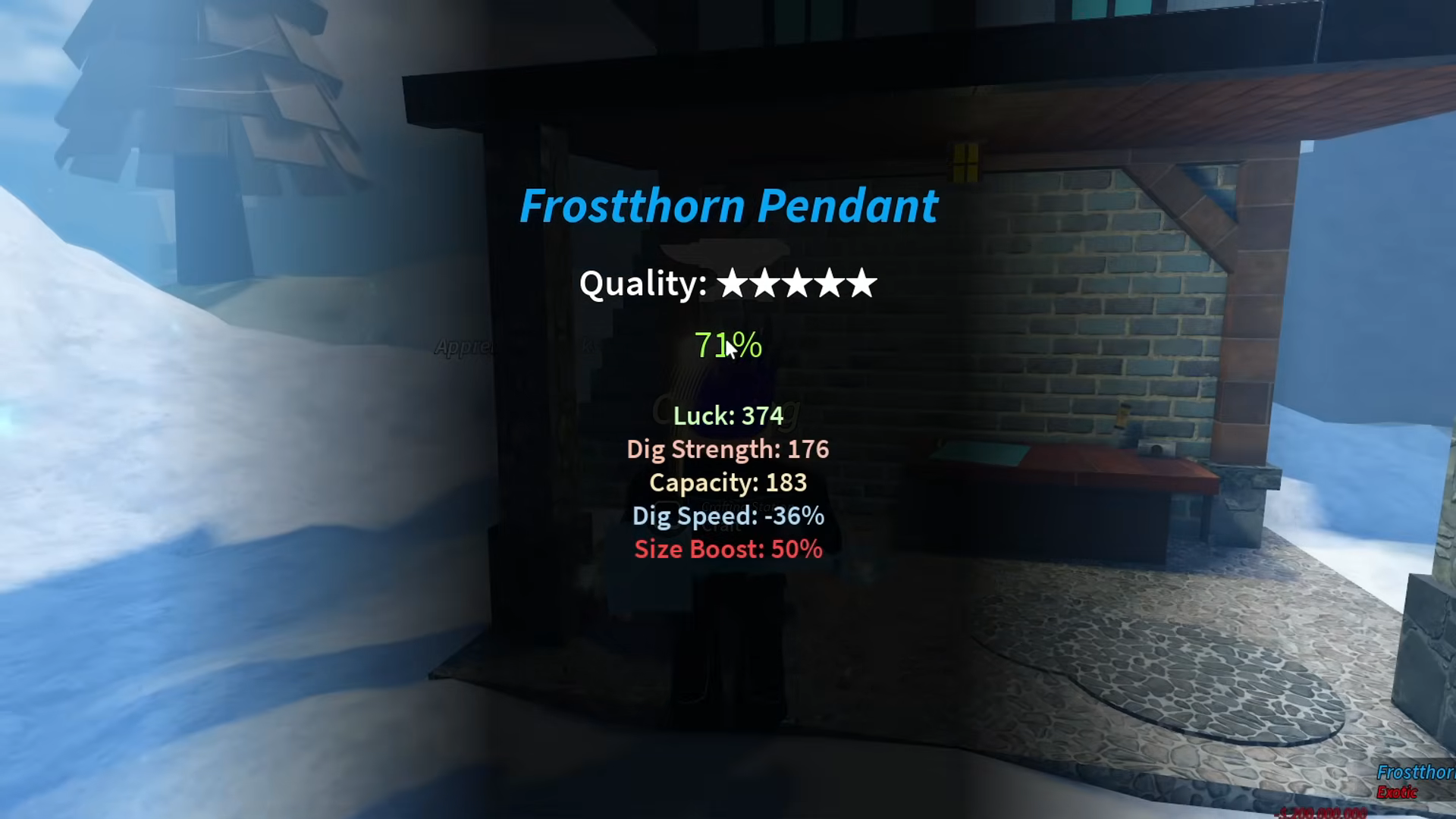 Frostthorn Pendant in Prospecting (Image via Roblox Corporation)