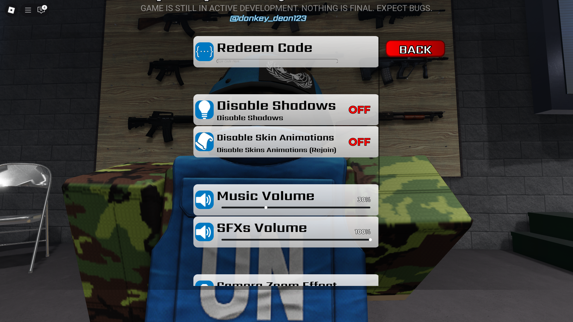 Redeeming codes from settings (Image via Roblox Corporation)