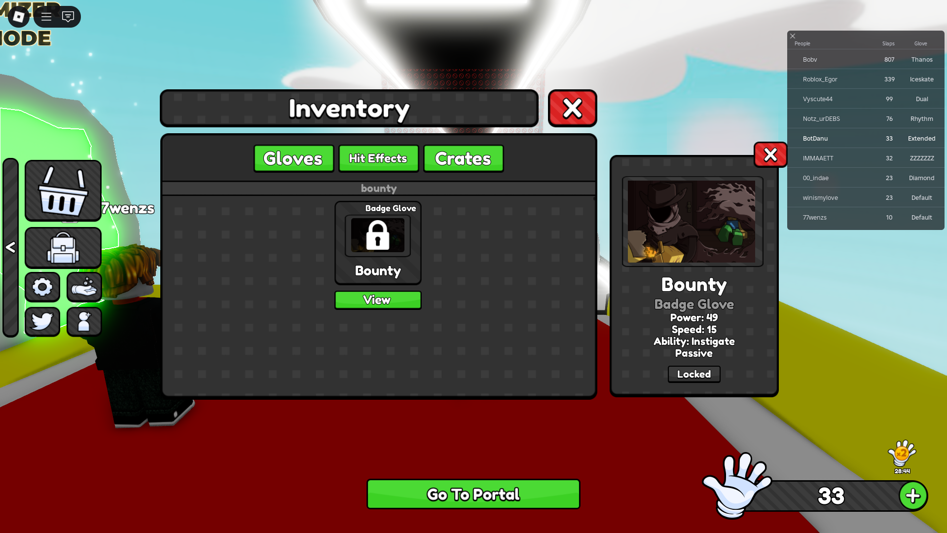 Bounty Glove Stats (Image via Roblox Corporation)