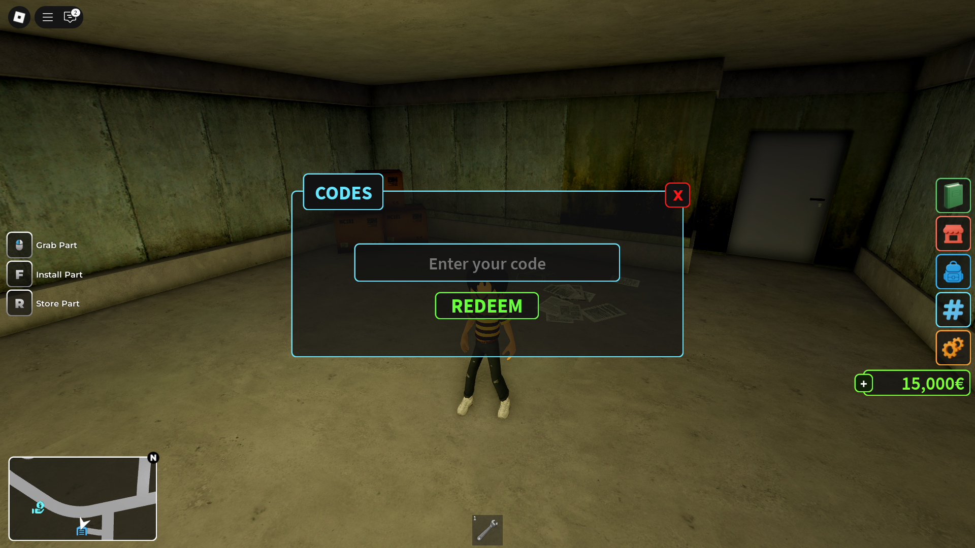 Redeeming codes (Image via Roblox Corporation)