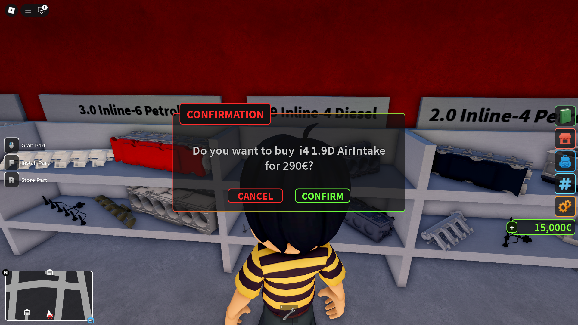 Buying new air intake for car (Image via Roblox Corporation)