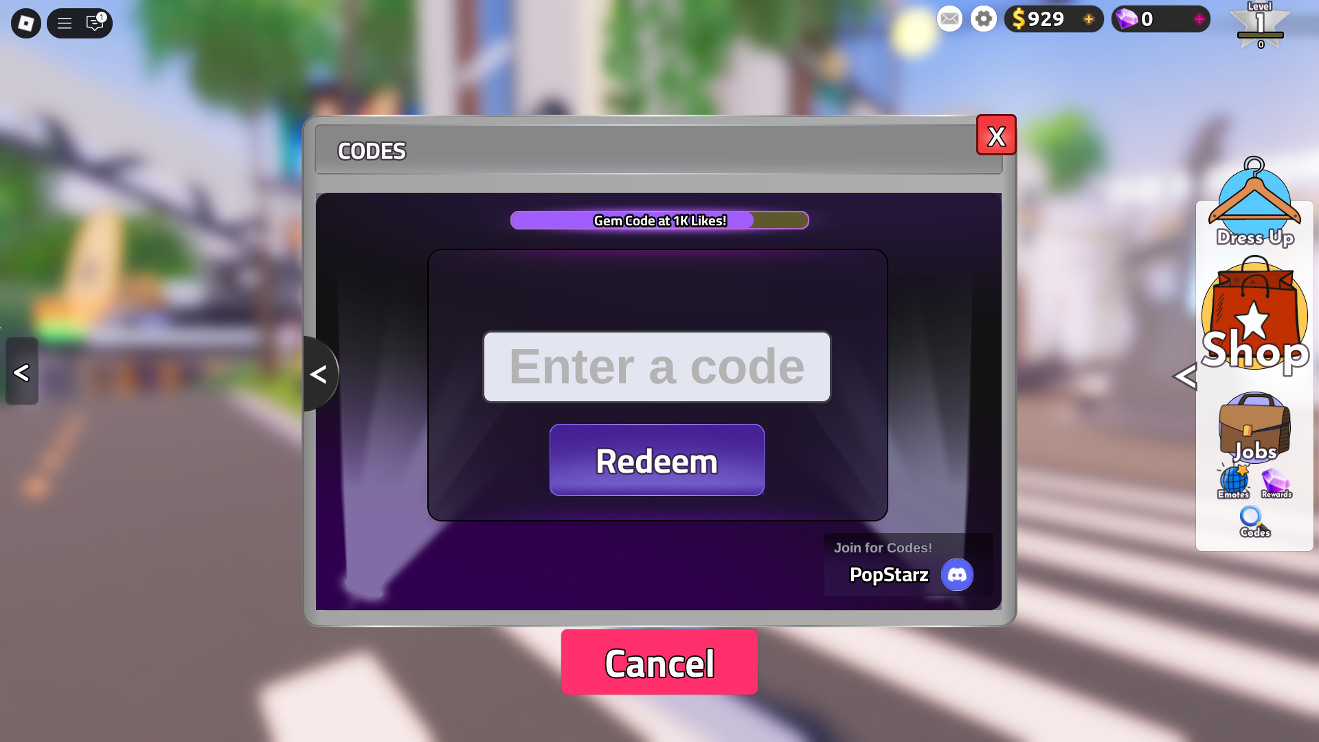 Redeeming codes for free cash (Image via Roblox Corporation)