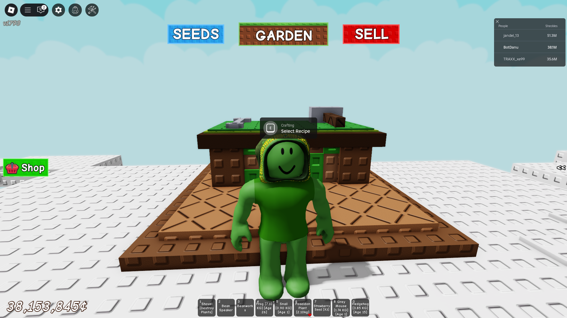 Crafting table to craft new items in the new Beanstalk update (Image via Roblox Corporation)