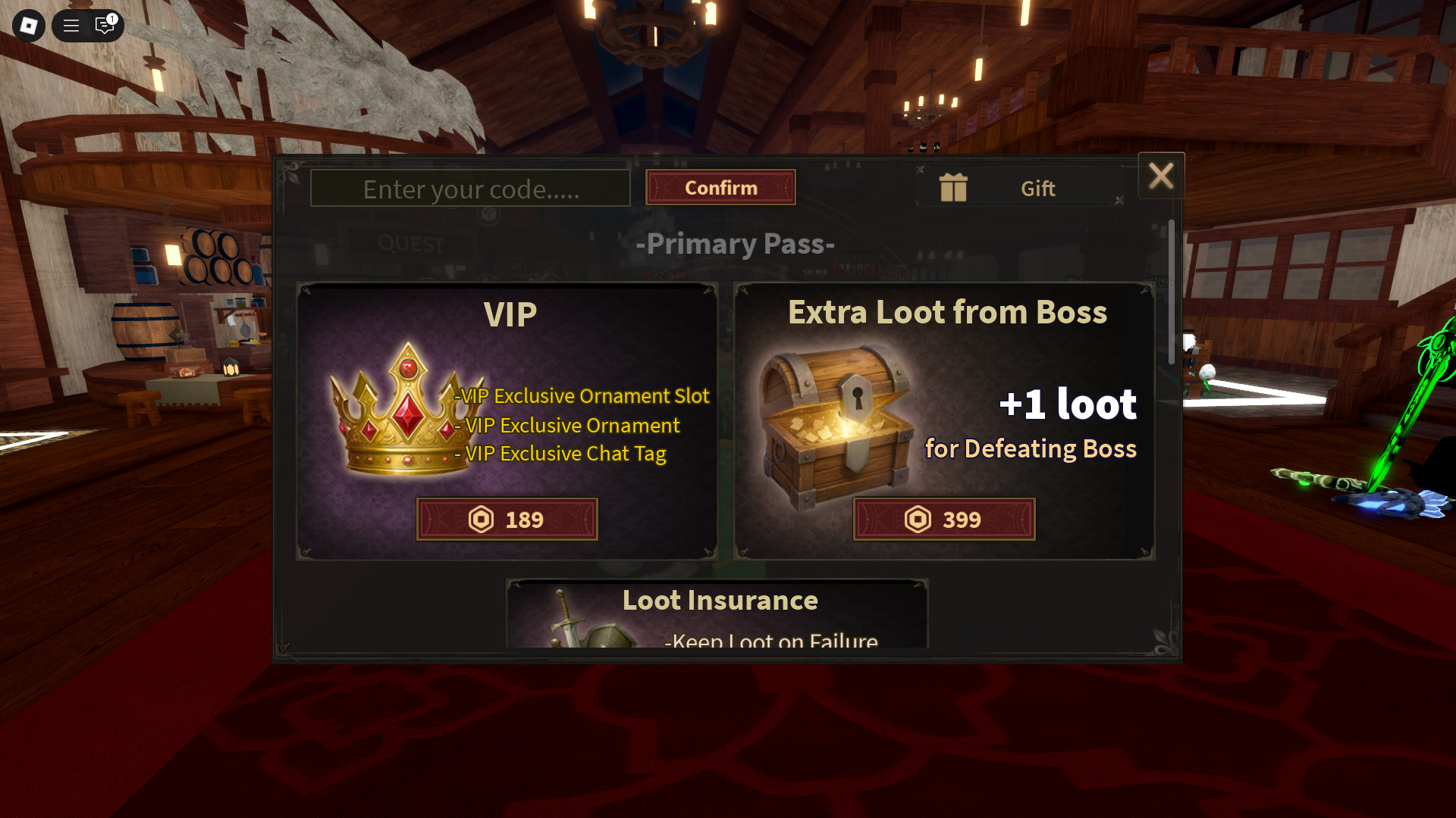 Redeeming codes for free rewards (Image via Roblox Corporation)