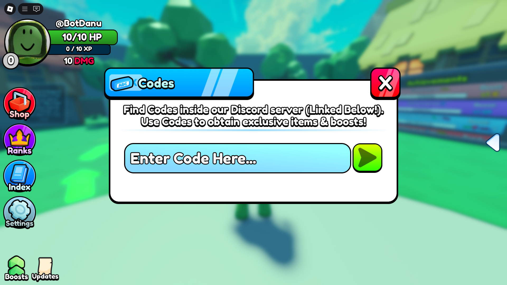 Redeeming codes for free potions (Image via Roblox Corporation)