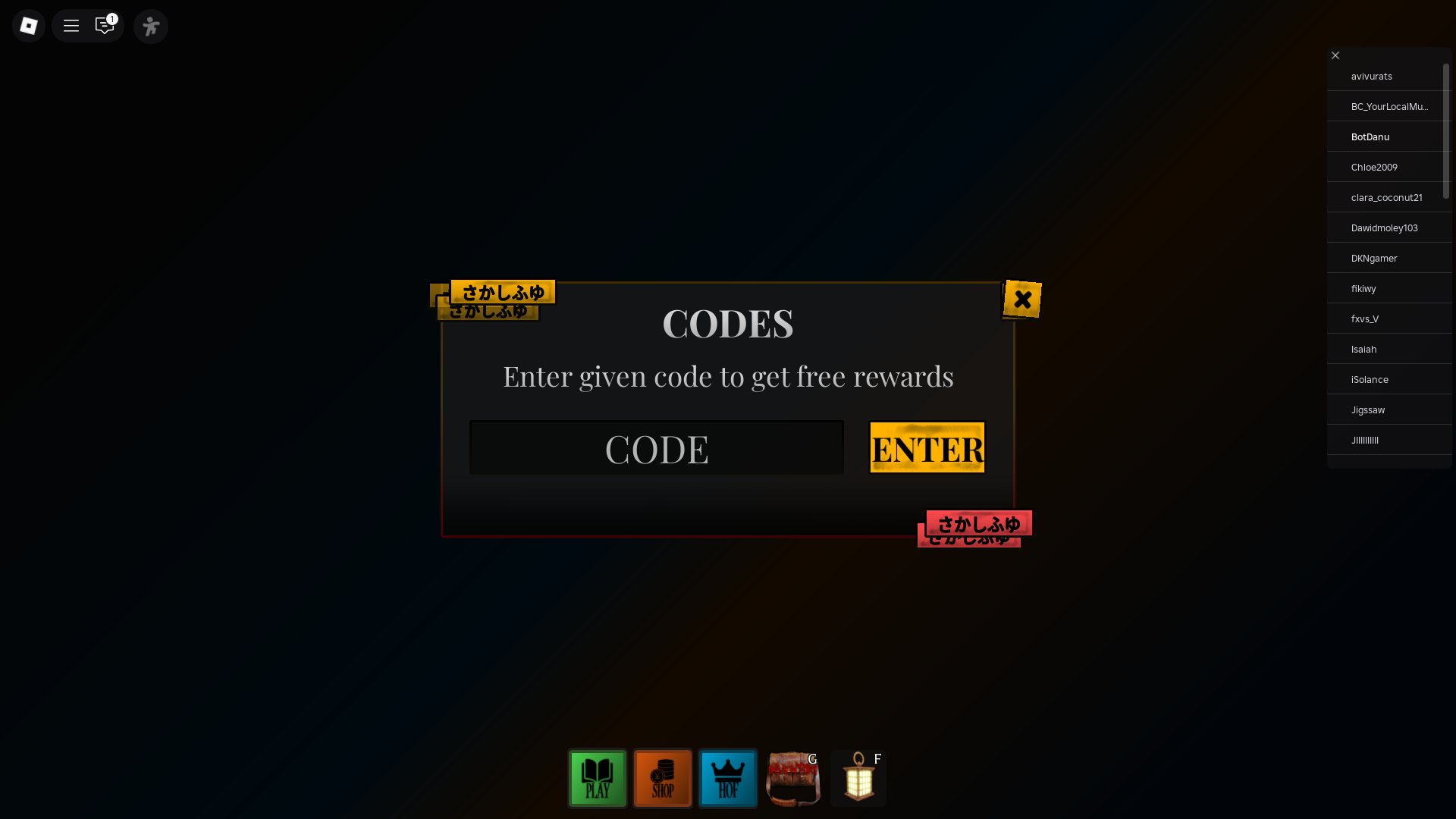 Redeeming codes for free rewards (Image via Roblox Corporation)
