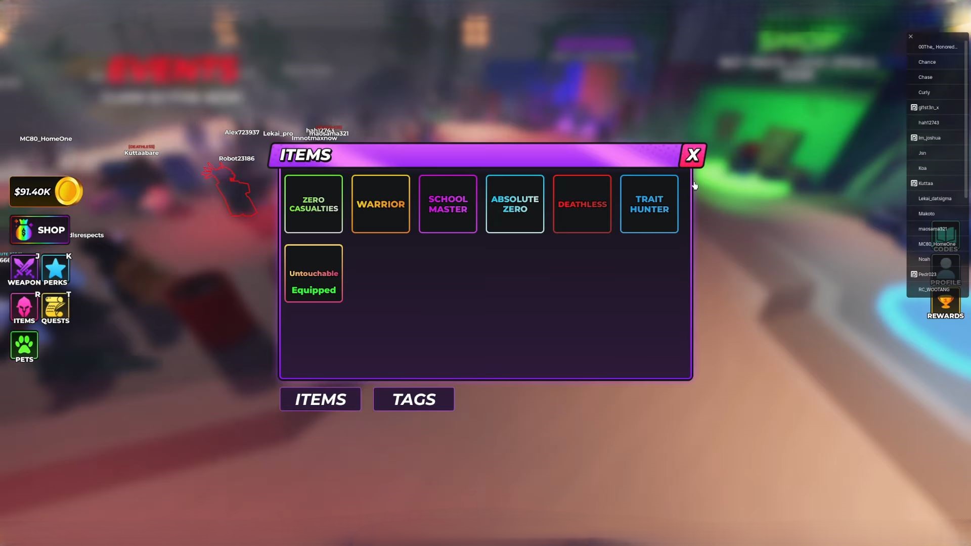 Equipping Untouchable (Image via Roblox Corporation)