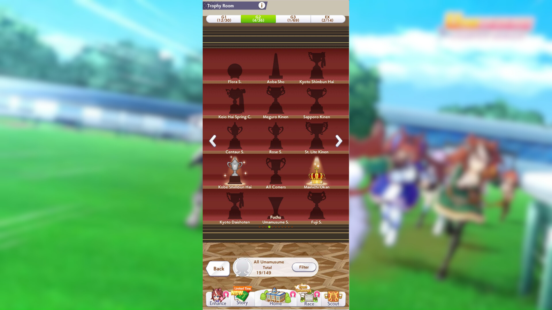 Fill your trophy cabinet by winning races (Image via Cygames Inc.)