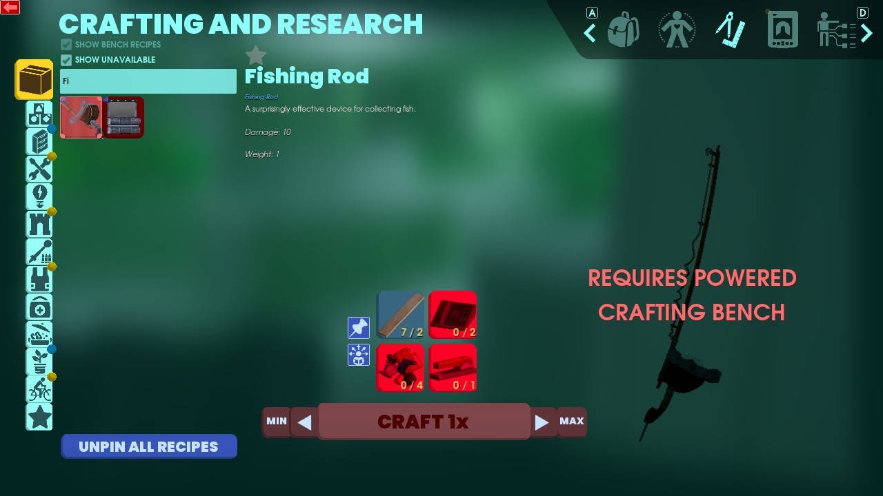 Crafting a Fishing Rod in Abiotic Factor. (Source: Playstack)