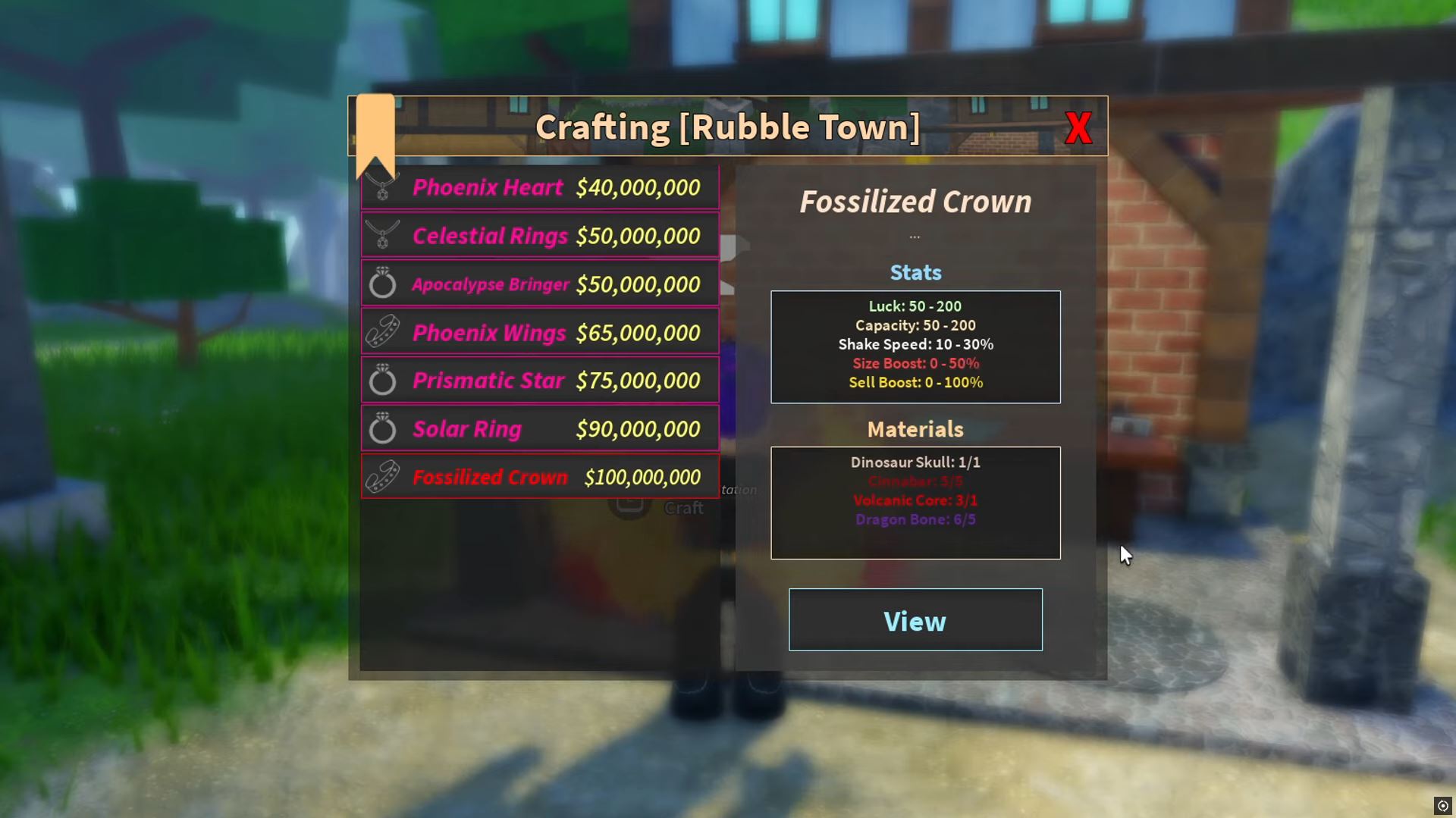 Fossilized Crown in Prospecting (Image via Roblox)