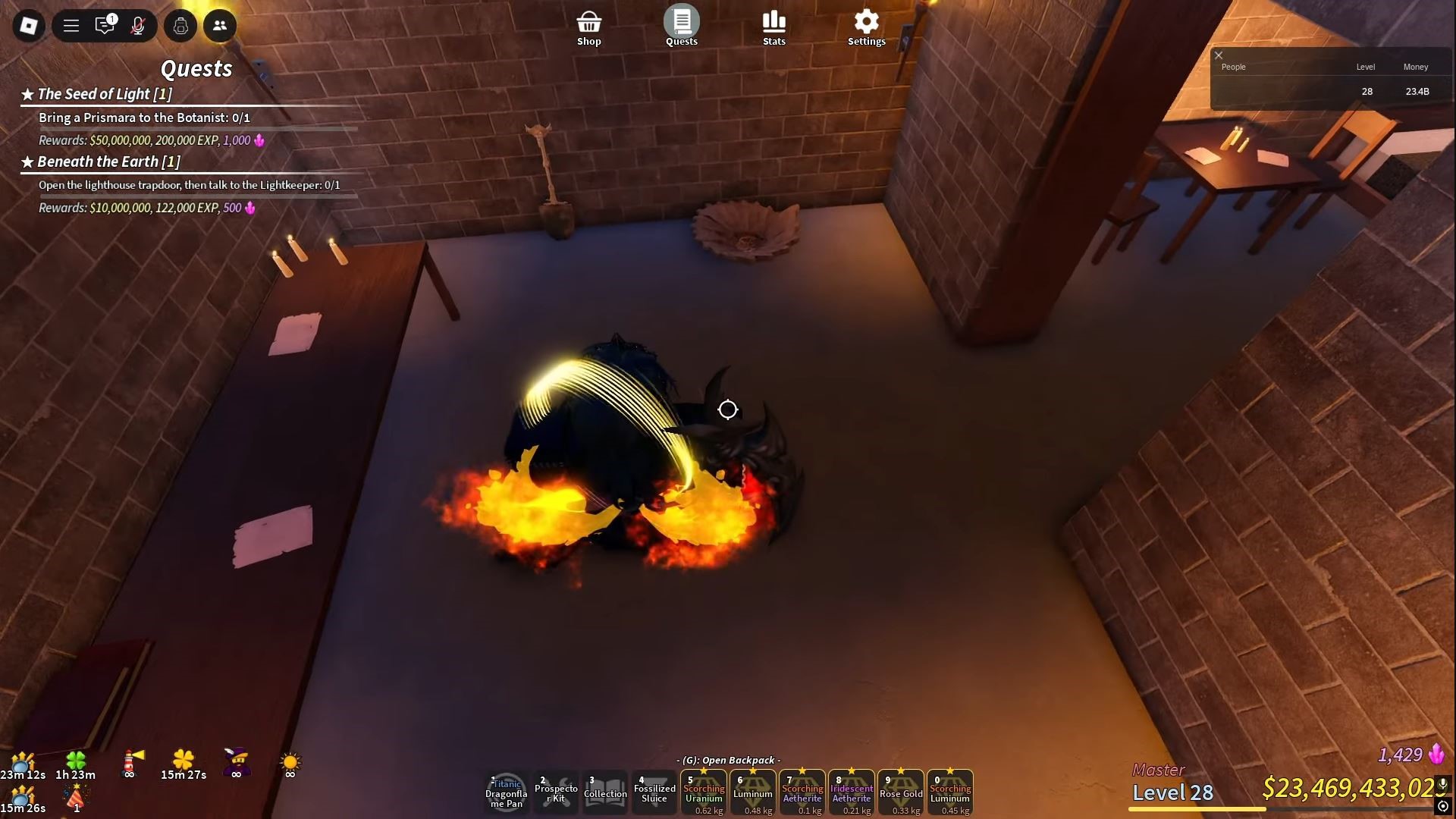 Fossilized Pan and Shovel in Prospecting (Image via Roblox)