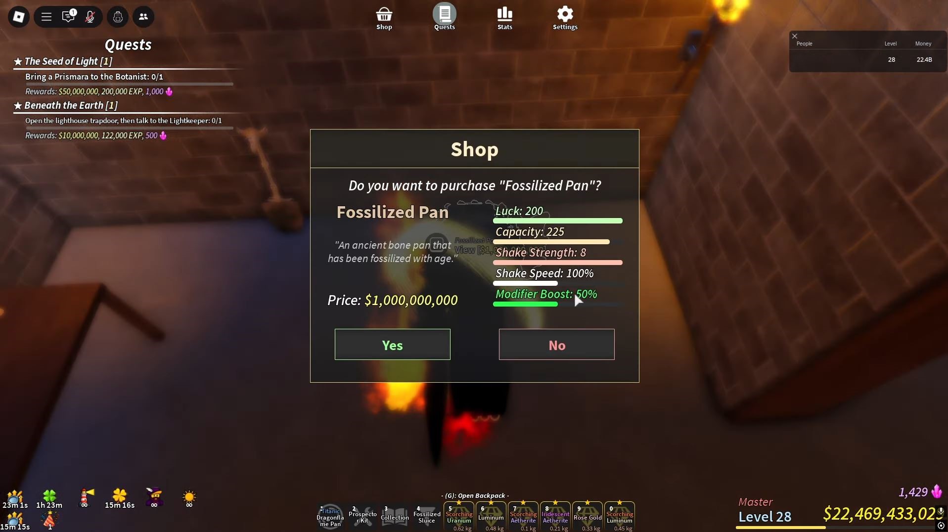 Fossilized Pan stats (Image via Roblox)