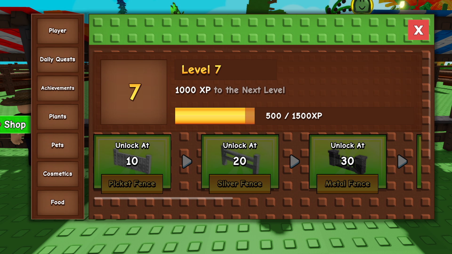 Garden Guide Player Progression rewards (Image via Roblox Corporation)