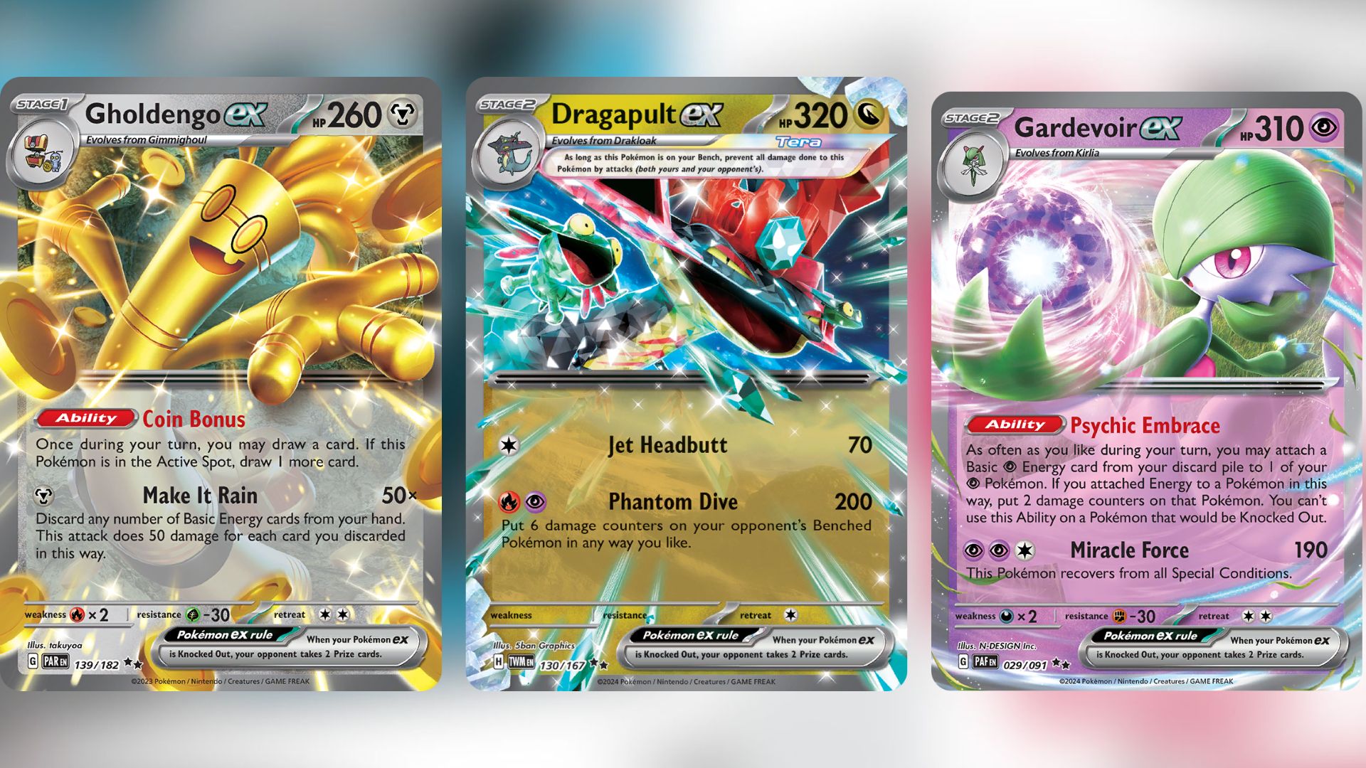 Gholdengo ex, Dragapult ex, and Gardevoir ex (Image via TPC)