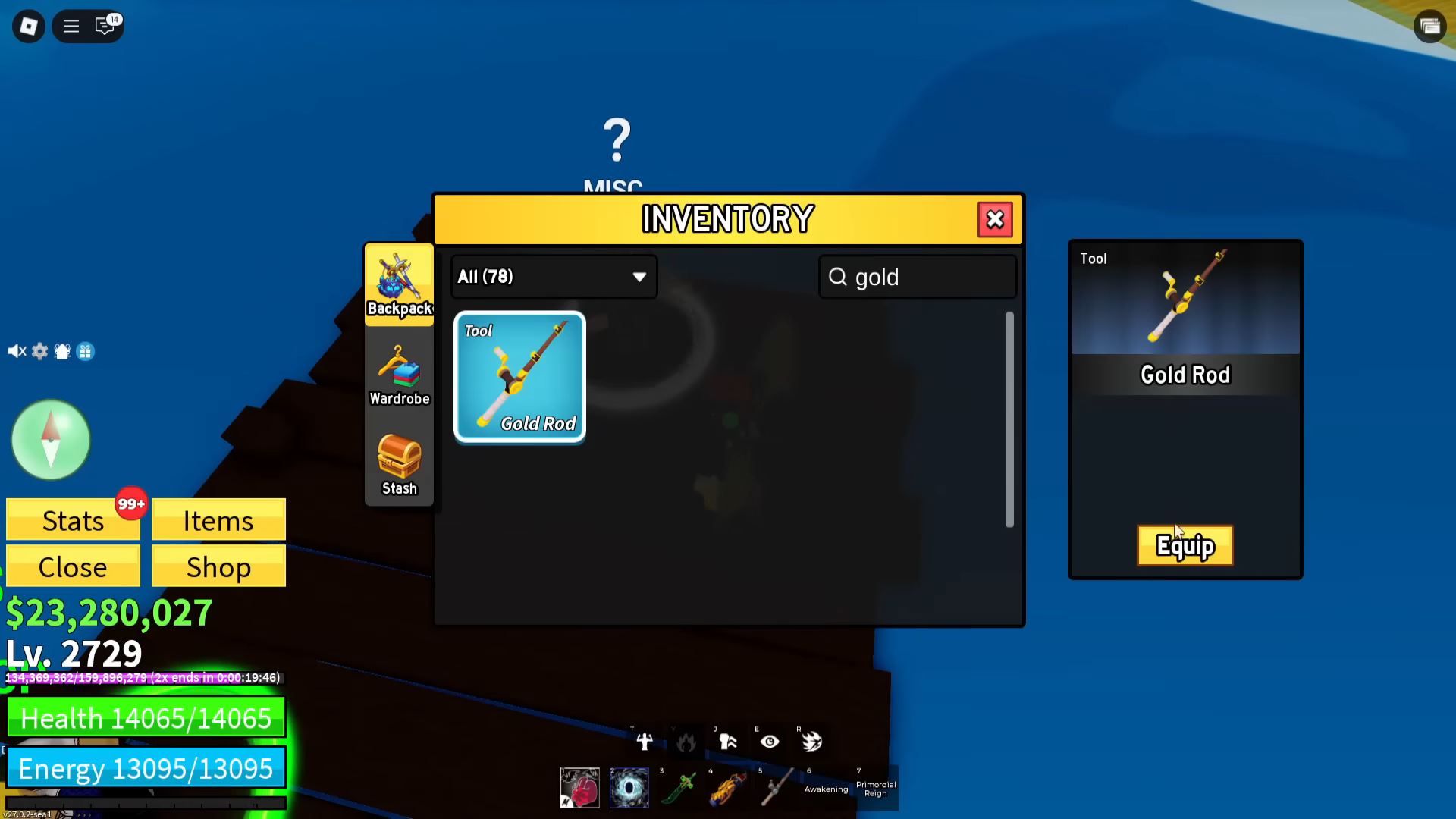 Gold Rod in Blox Fruits (Image via Roblox Corporation)
