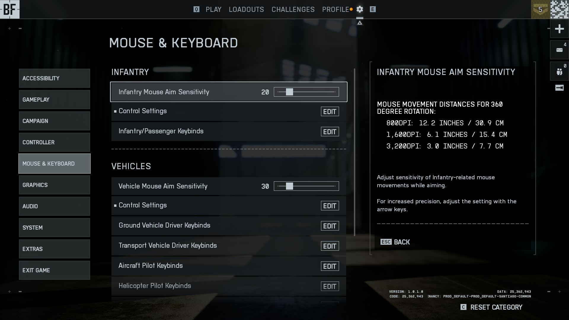 Keyboard and Mouse settings BF6