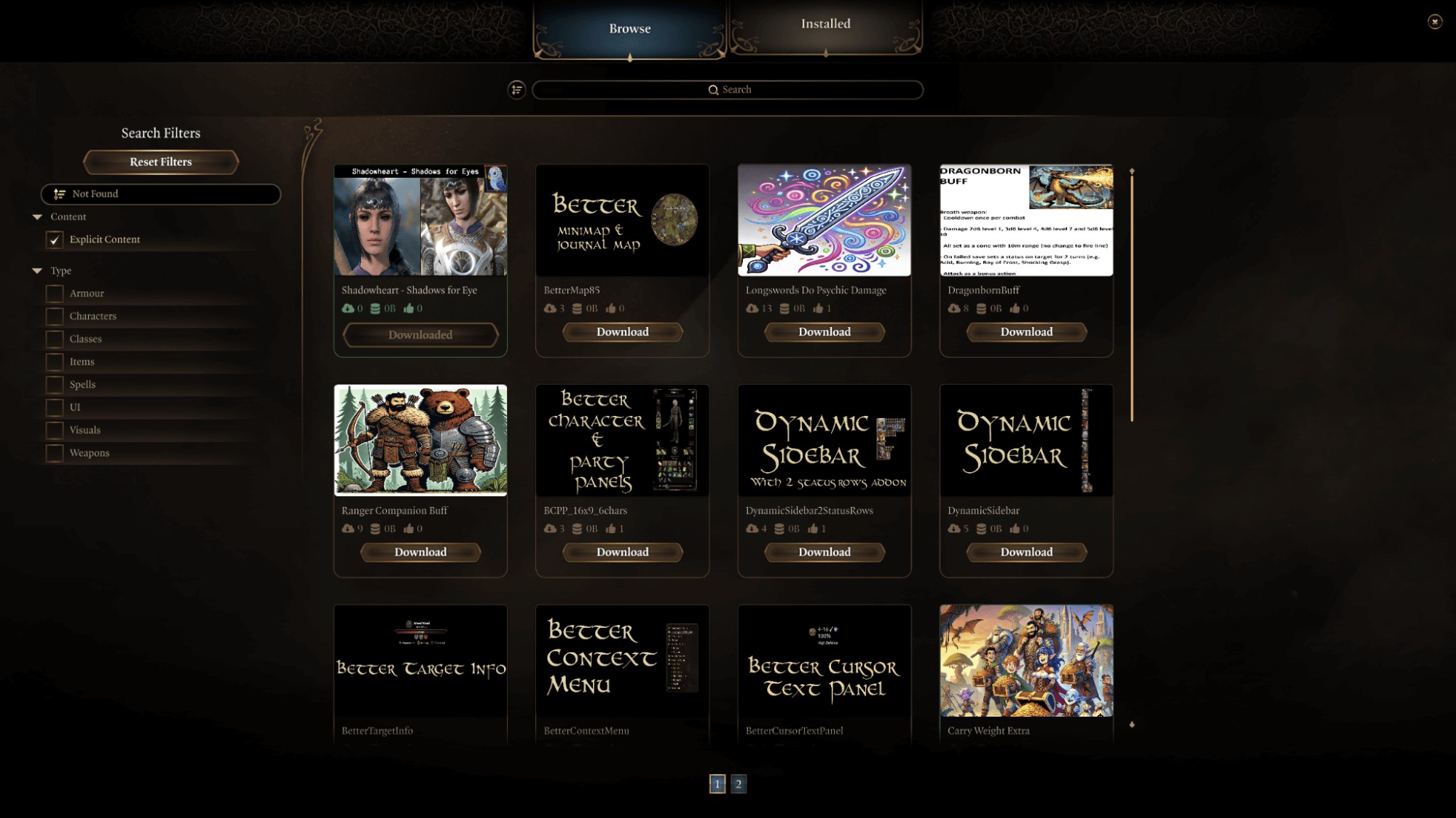 In-game mod browser (Image via Larian Studios)