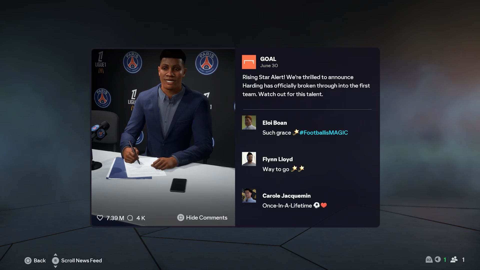 Player signing contract on Social Media in EA FC 26 (Source: EA)