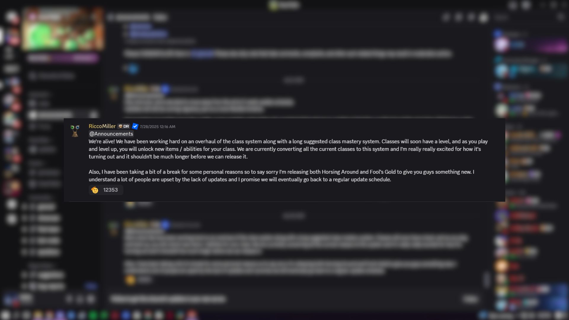 RiccoMiller Announcement Dead Rails community leaks (Image via Discord)