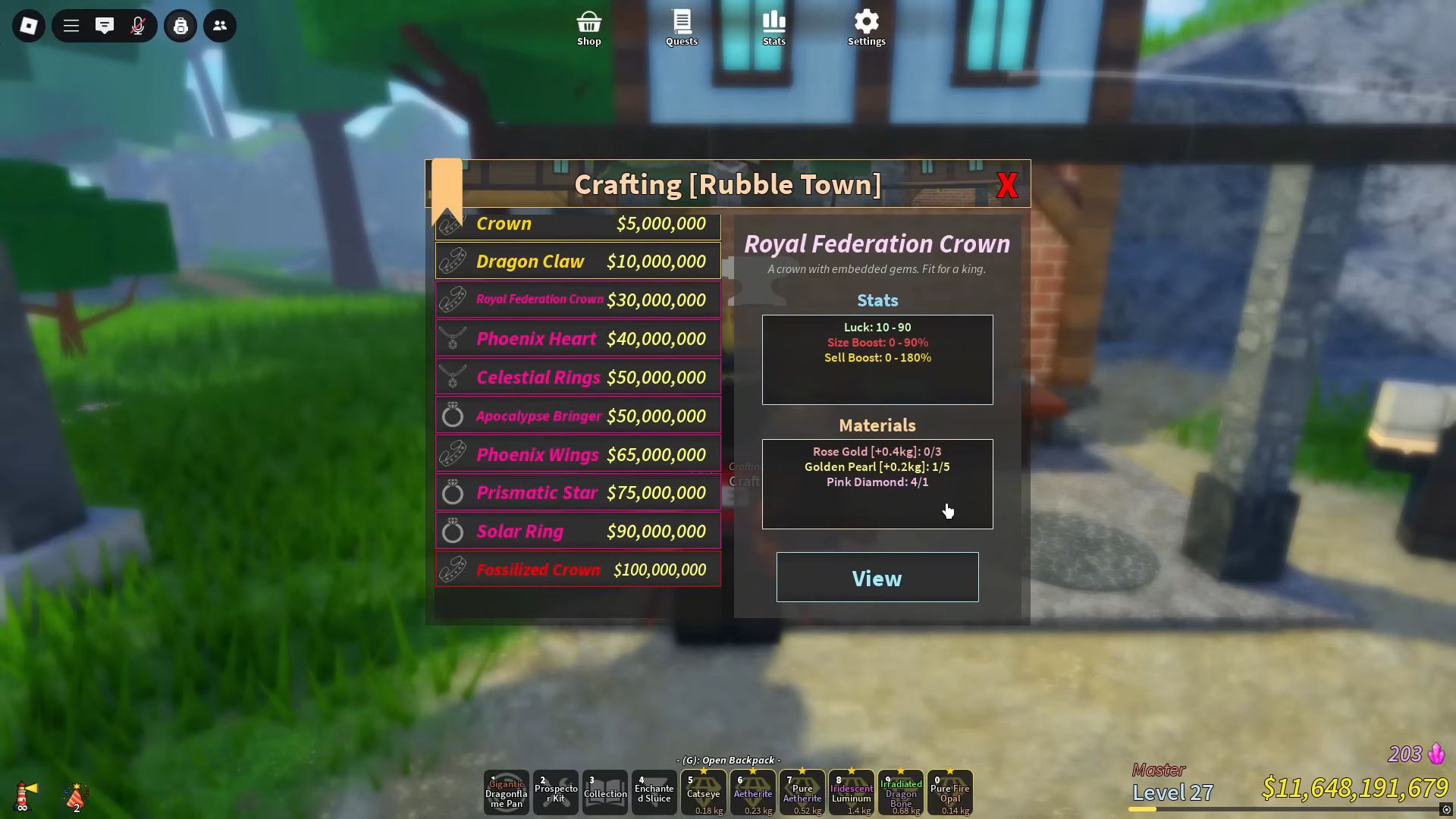 Royal Federation Crown in Prospecting (Image via Roblox)