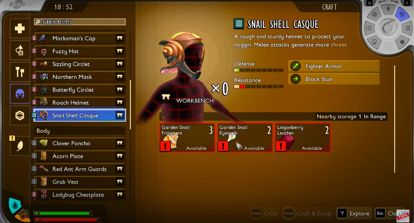 Craft a helmet using the Garden Snail Eyestalk (Image via Xbox Game Studios | Quick Tips/YouTube)