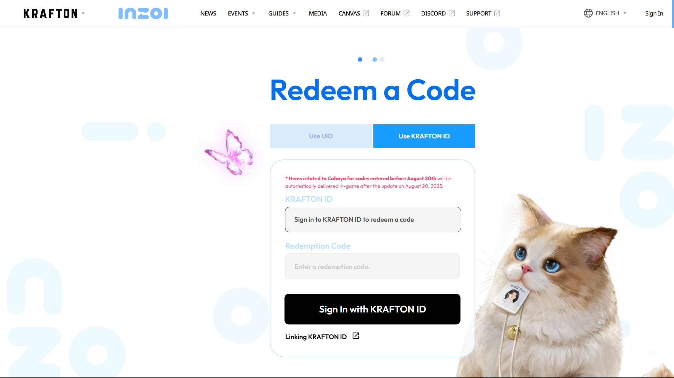 Redeem a code in InZOI with your Krafton account ID (Image via Krafton)