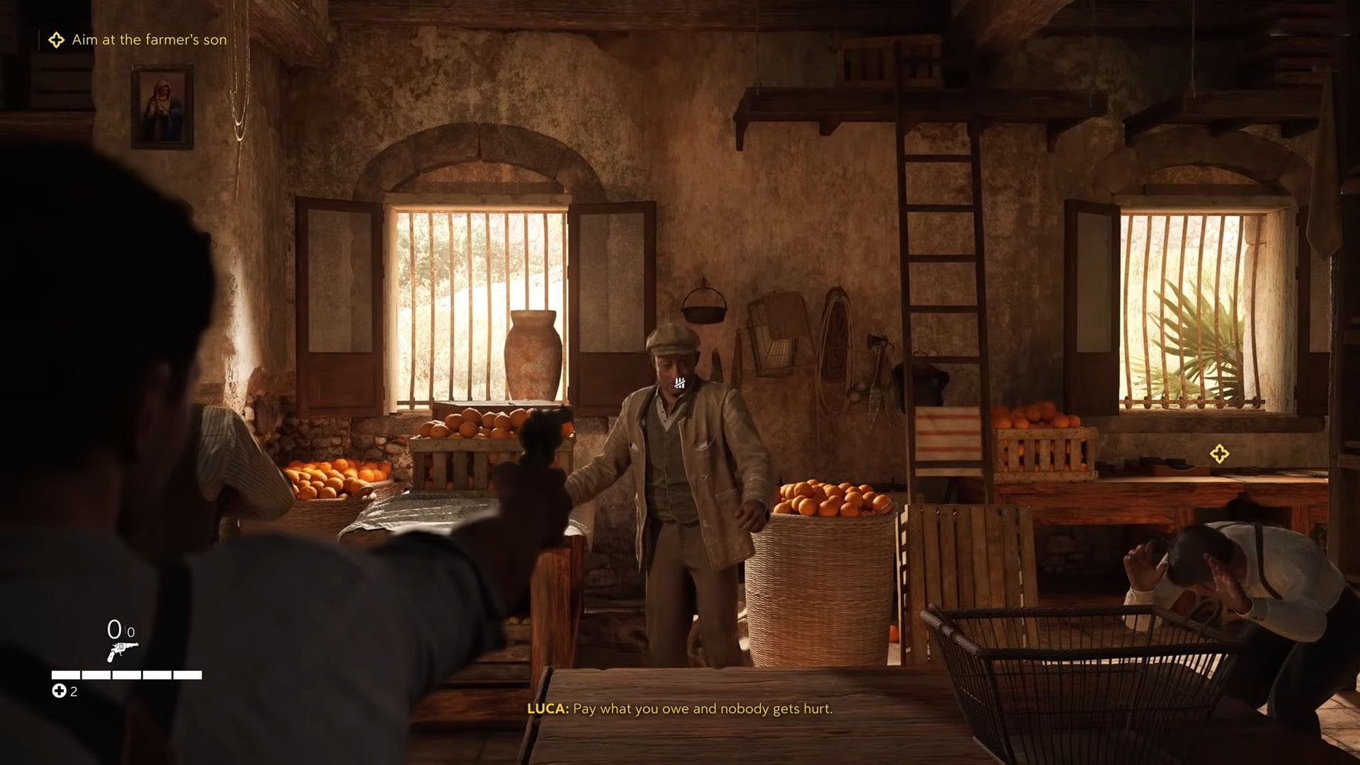 Intimidate the farmer to collect the money