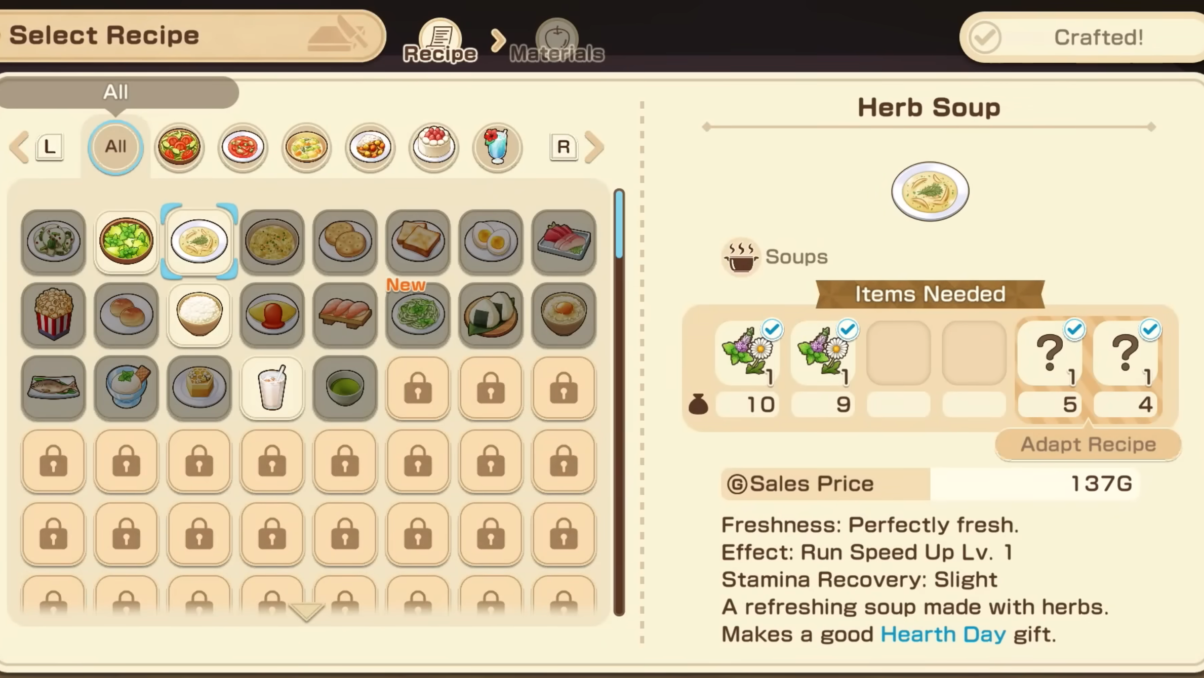 Select a recipe you wish to cook (Image via XSEED Games)