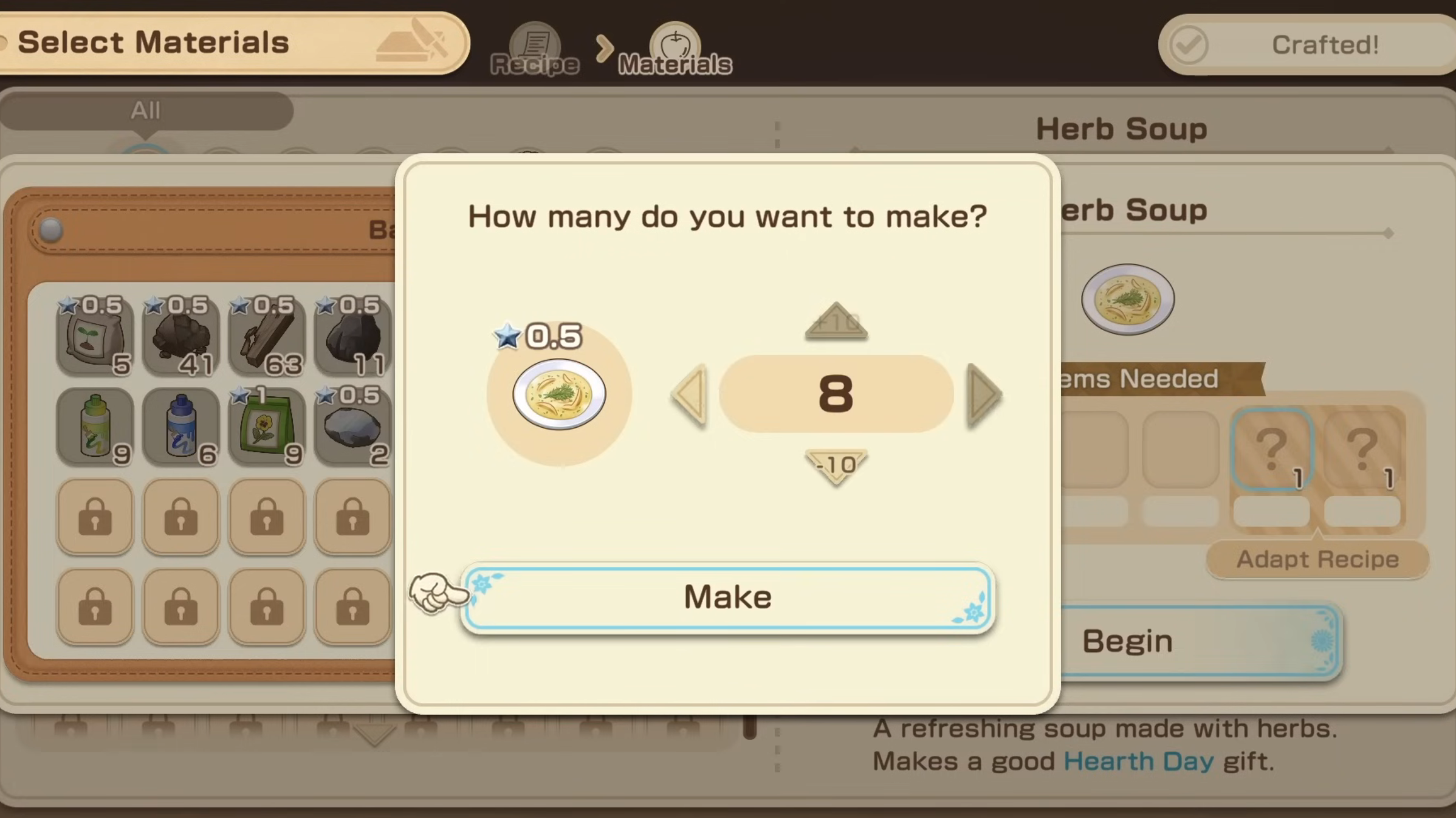 Select the number of dishes you want to cook (Image via XSEED Games)