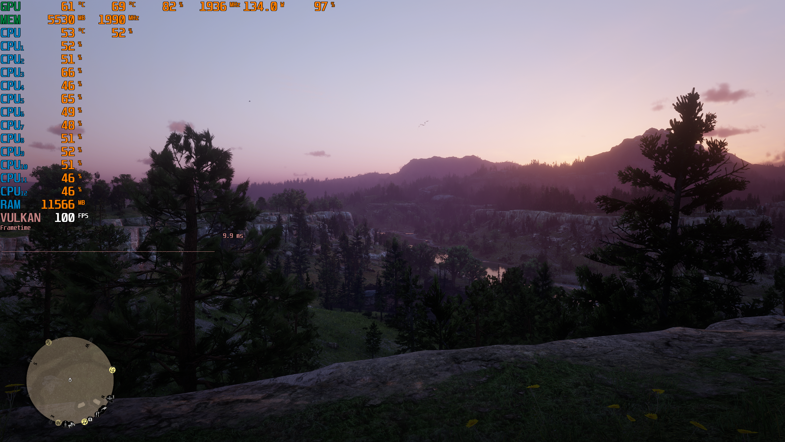Picture describes Red Dead Redemption 2 capped at 100 FPS for a smooth and flat frame time