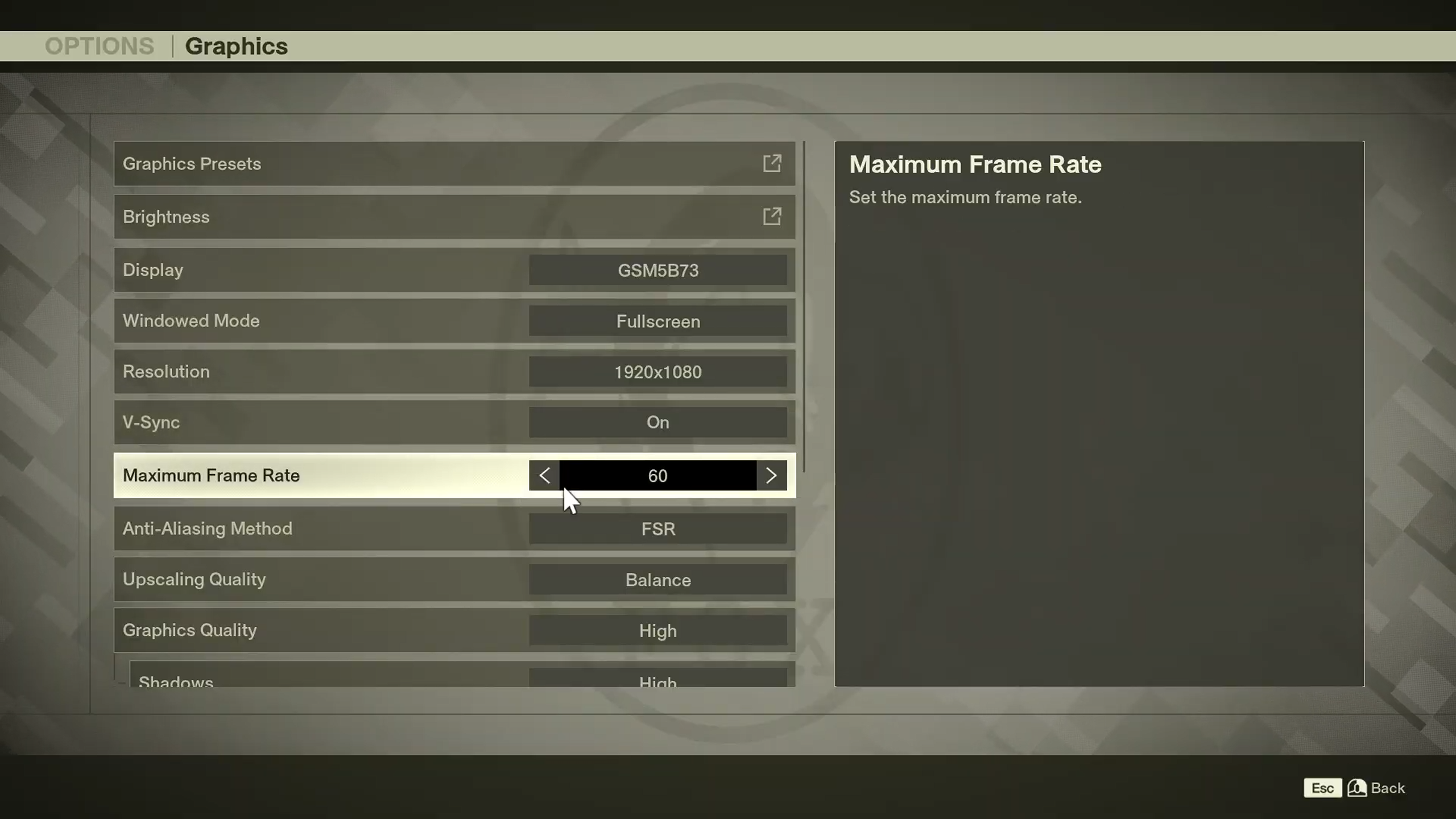 Picture of Metal Gear Solid Delta Snake Eater graphics settings page