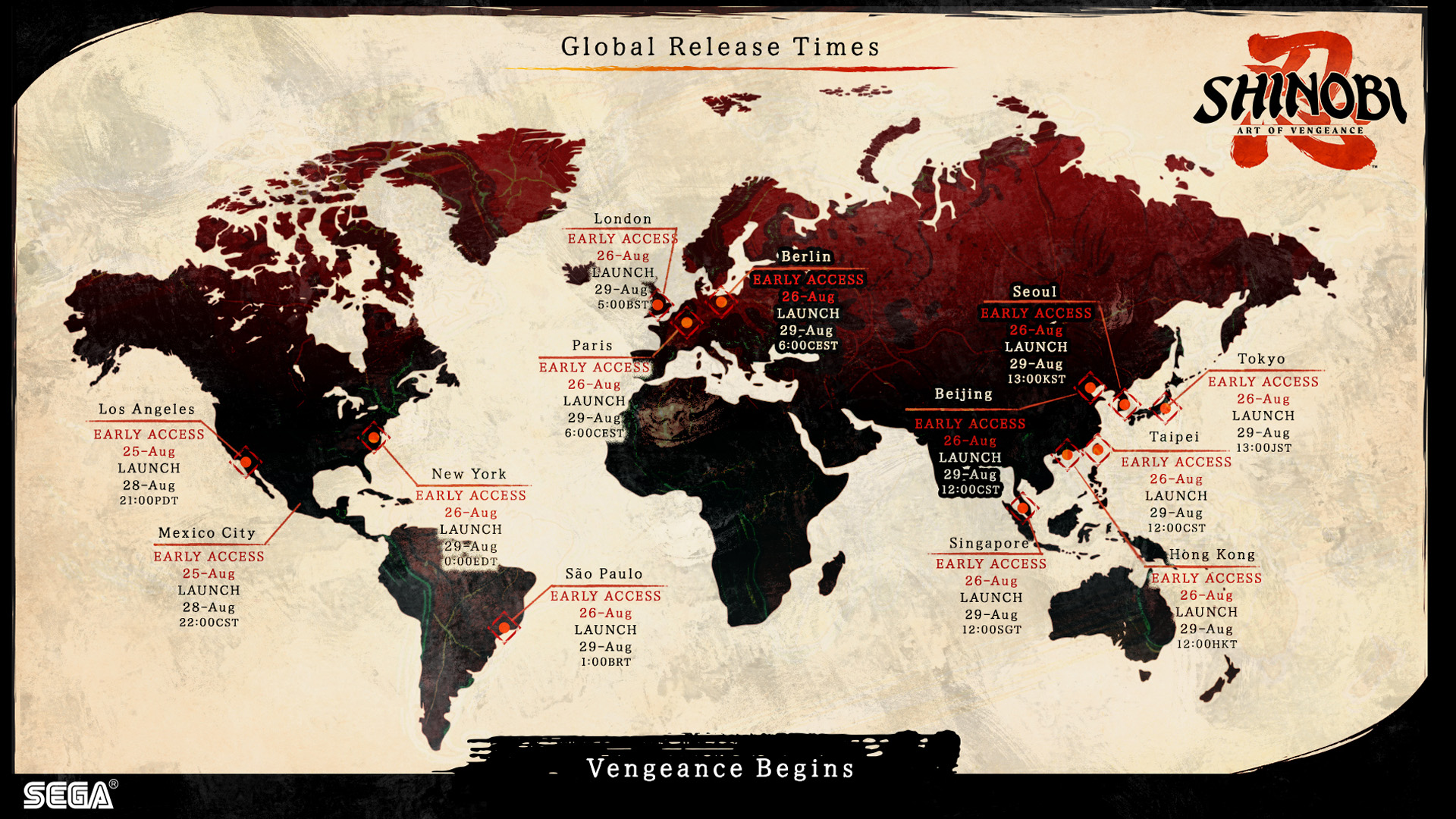 Complete Shinobi Art of Vengeance release time chart