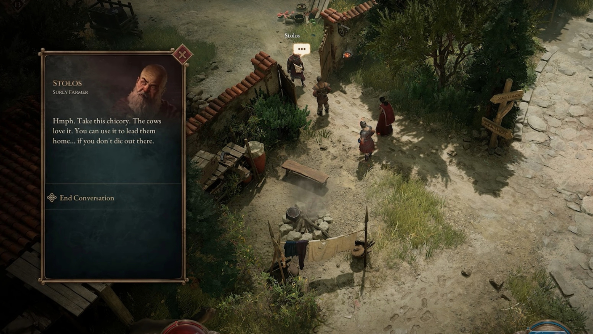Speak with Issa and Stolos to begin the quest