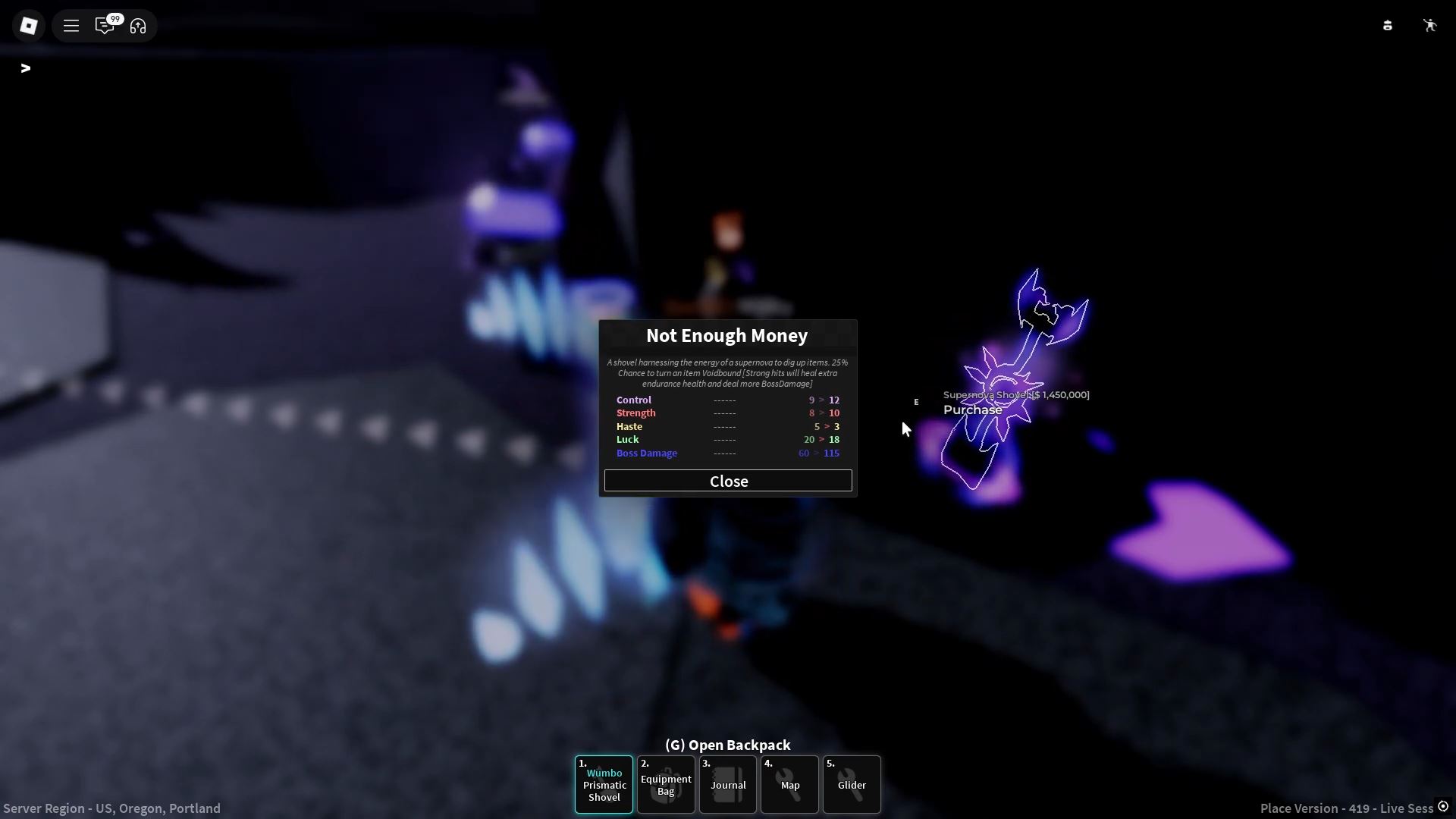 Supernova Shovel stats (Image via Roblox)