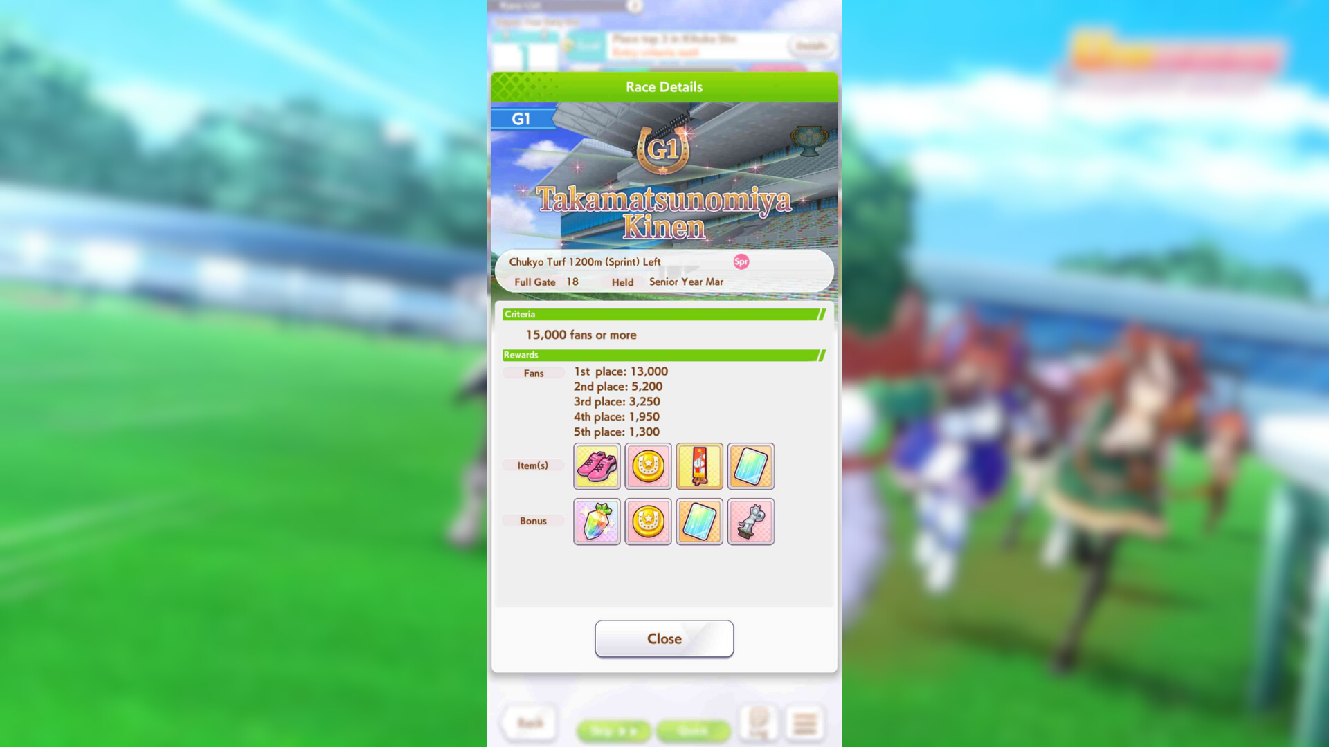 Takamatsunomiya Kinen in Umamusume Pretty Derby (Image via Cygames Inc.)
