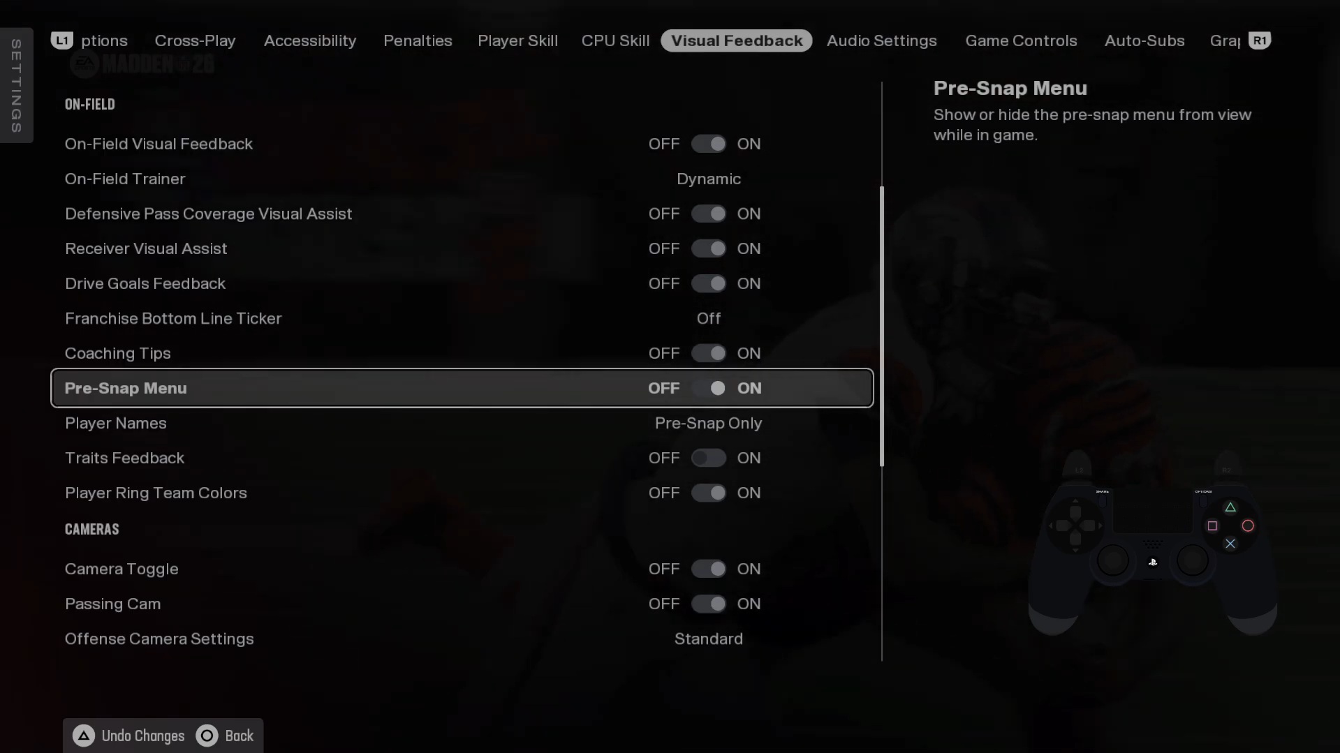 The setting under the Visual Feedback tab