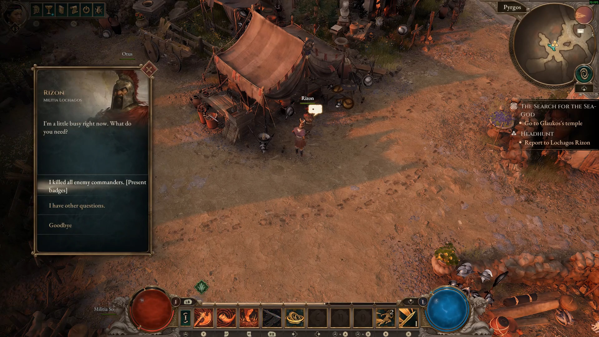 The quest revolves around Lochagos Rizon and the militia