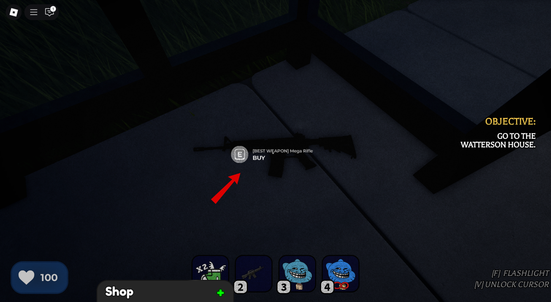 Press E to purchase weapon (Image via Roblox corporation)