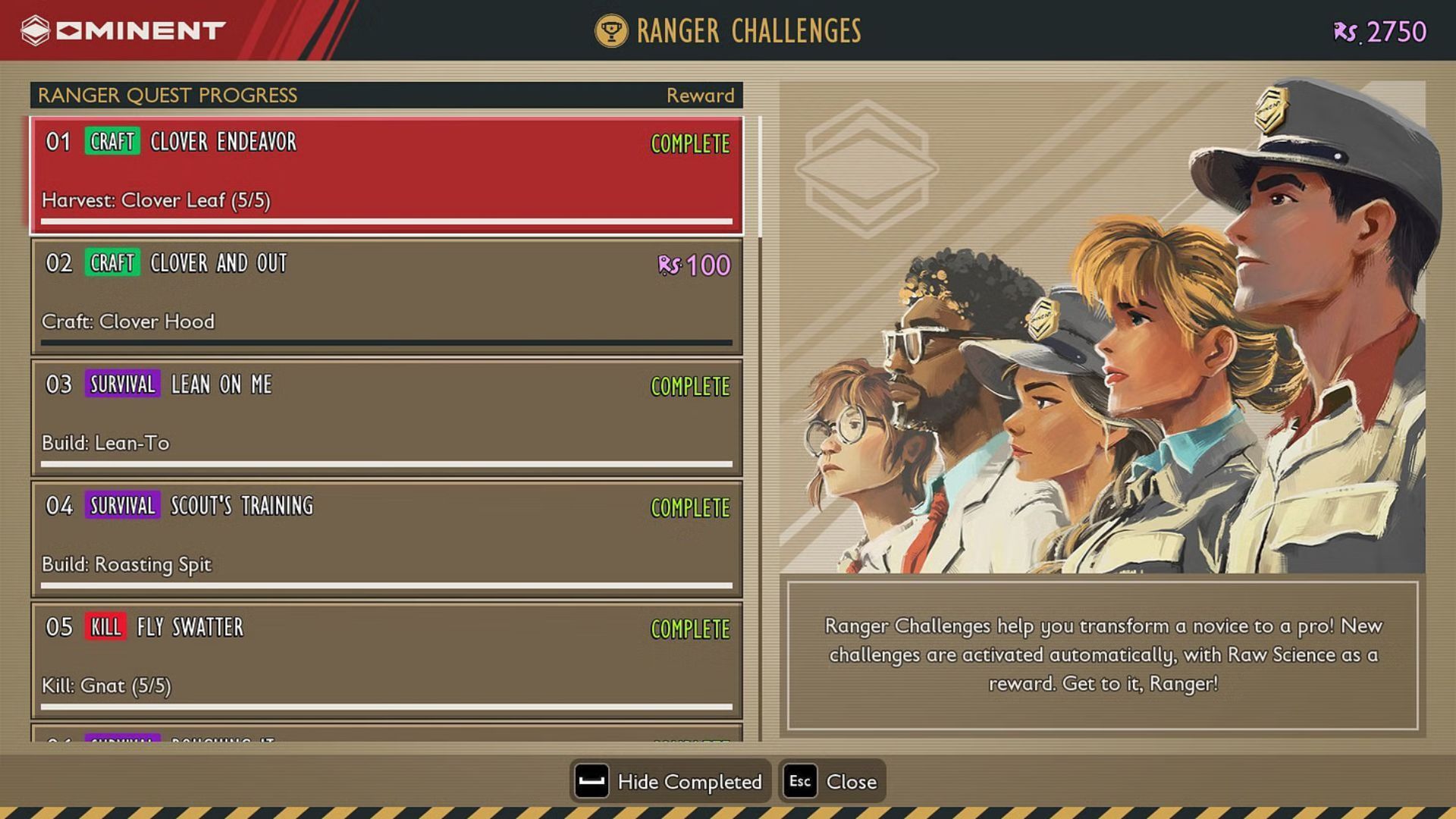 Ranger Challenges Menu in Grounded 2