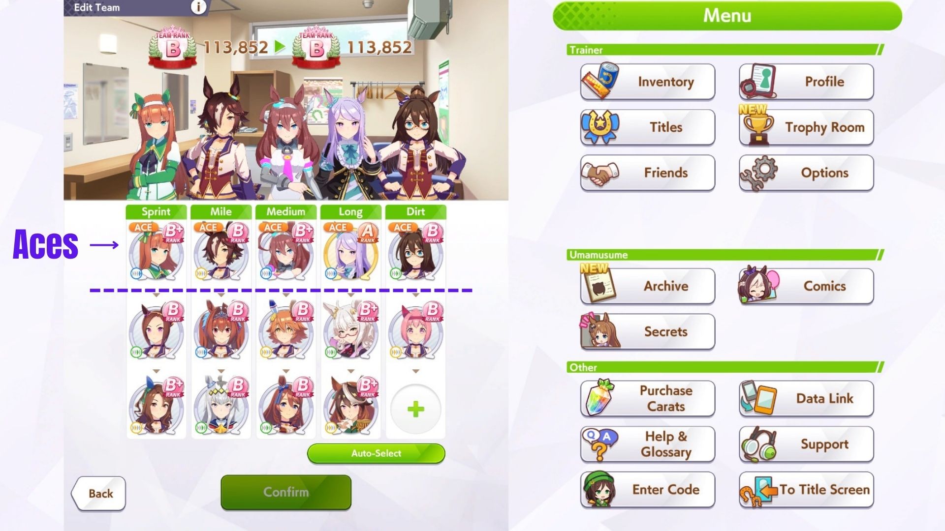 Ace positions in Edit Team menu