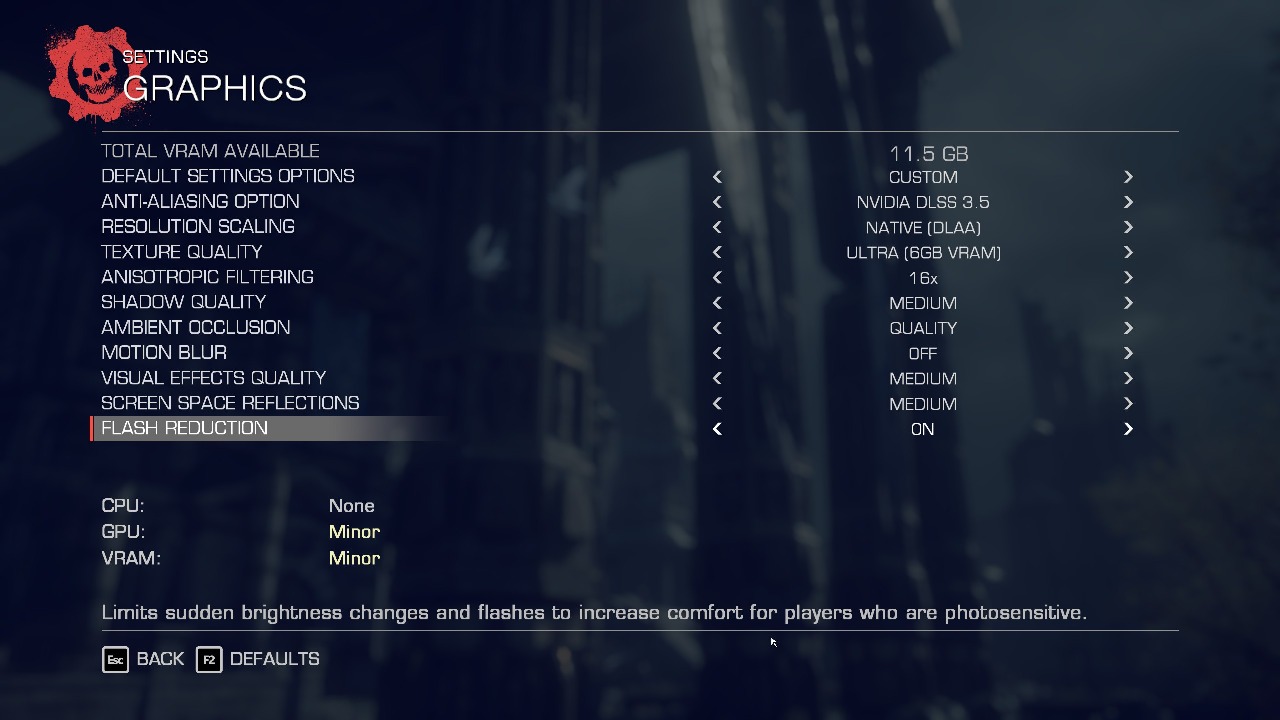 Picture of The graphics settings of Gears of War Reloaded