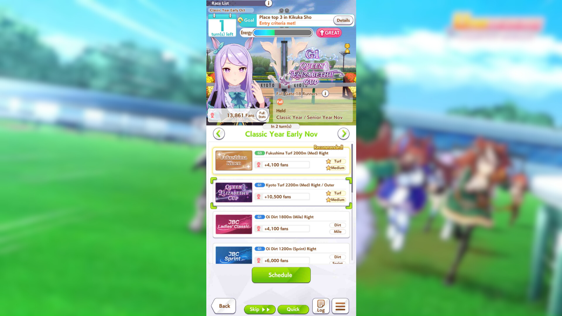 Win the Queen Elizabeth II race in Umamusume Pretty Derby (Image via Cygames Inc.)