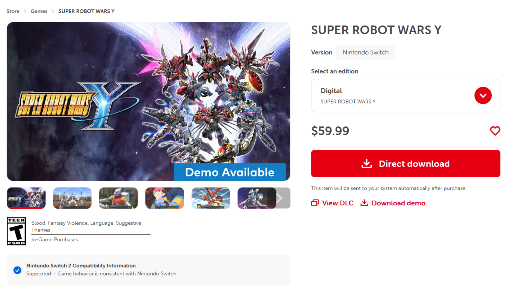 You can see the compatibility check on the Nintendo Store page (Image via Nintendo | Bandai Namco Entertainment)