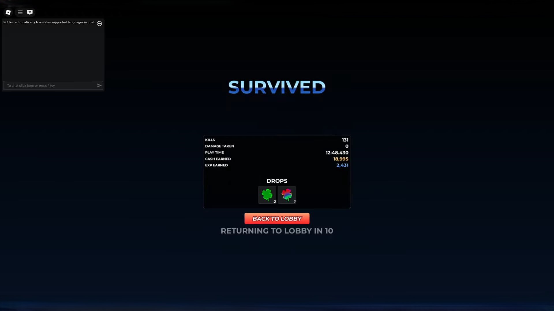 Zero damage taken (Image via Roblox Corporation)