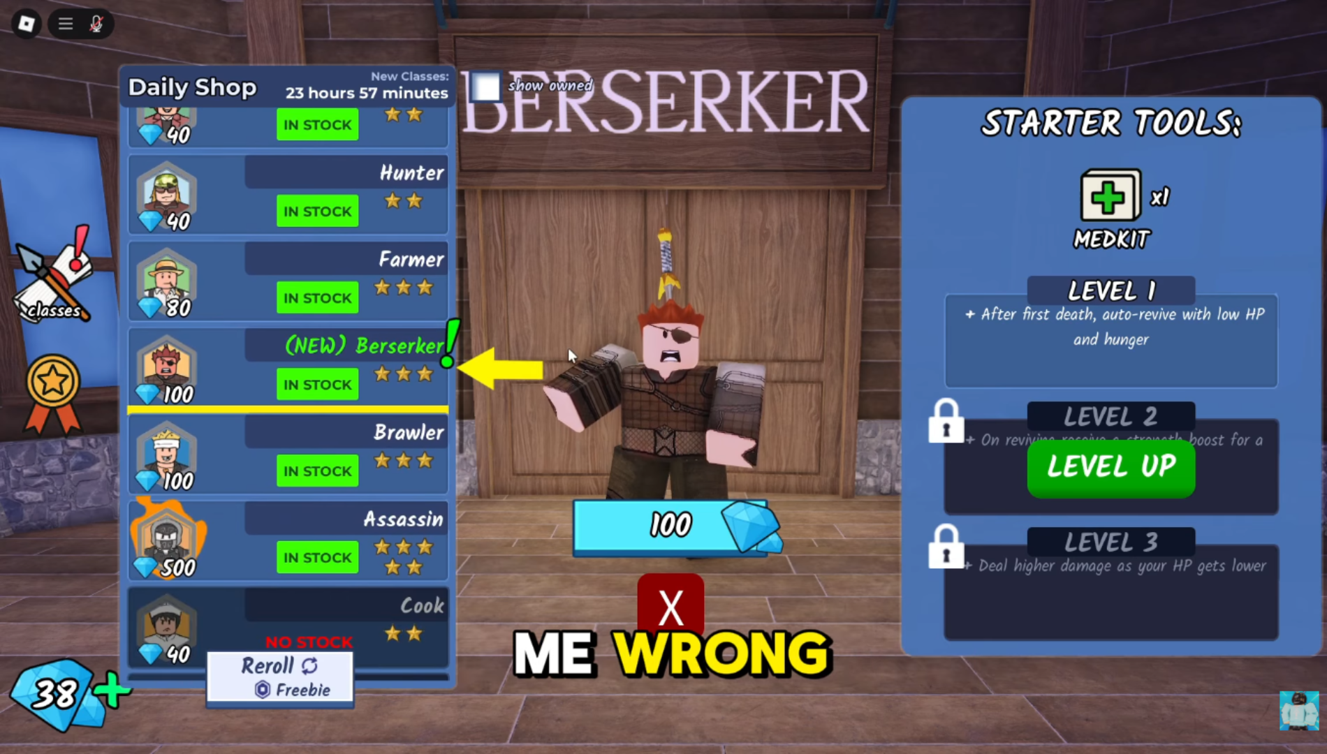 You can buy the Berserker Class with 100 Diamonds (Image via Roblox Corporation)