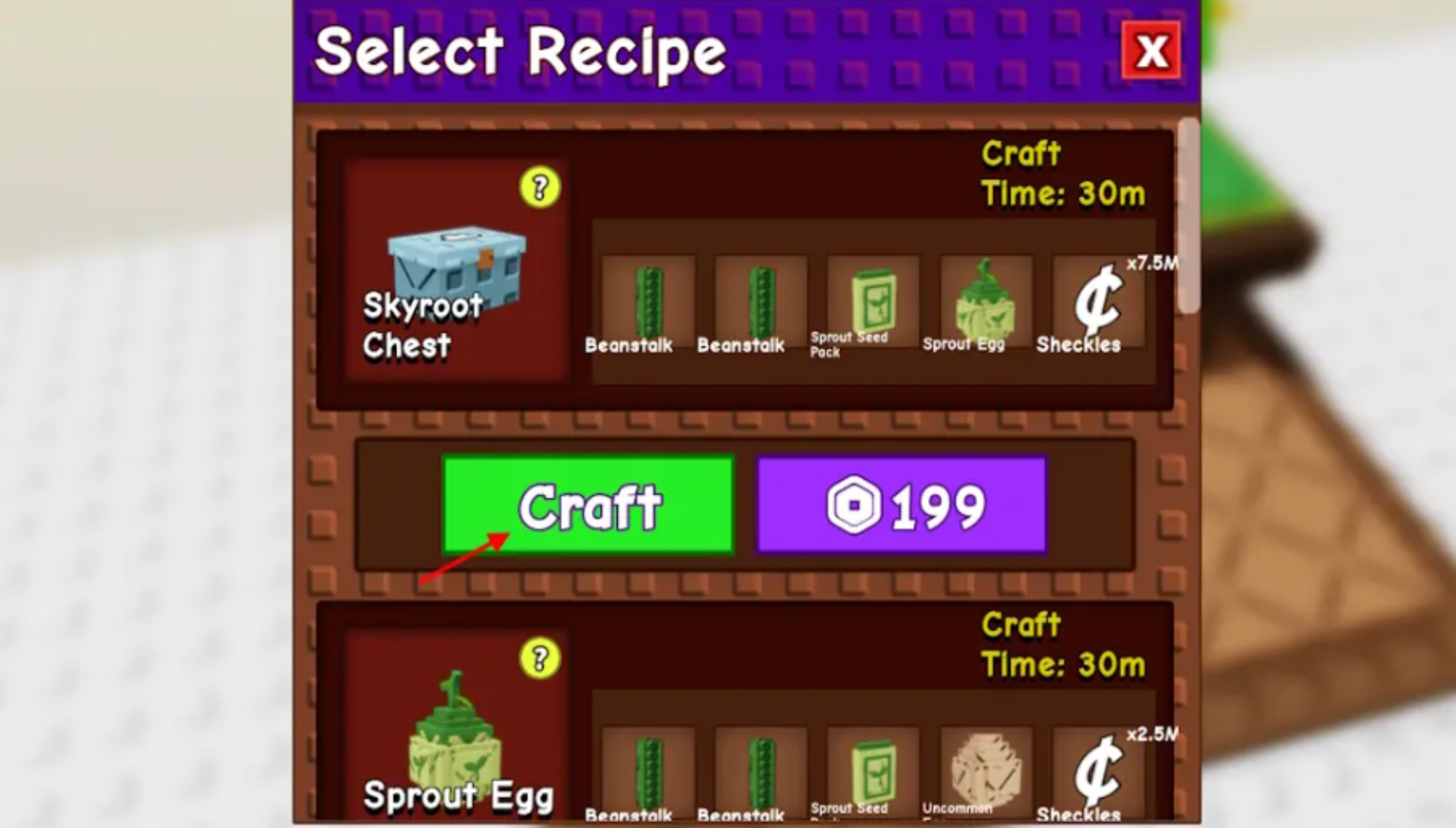 Use the Beanstalk Crafting Station to craft items (Image via The Garden Game | Roblox)