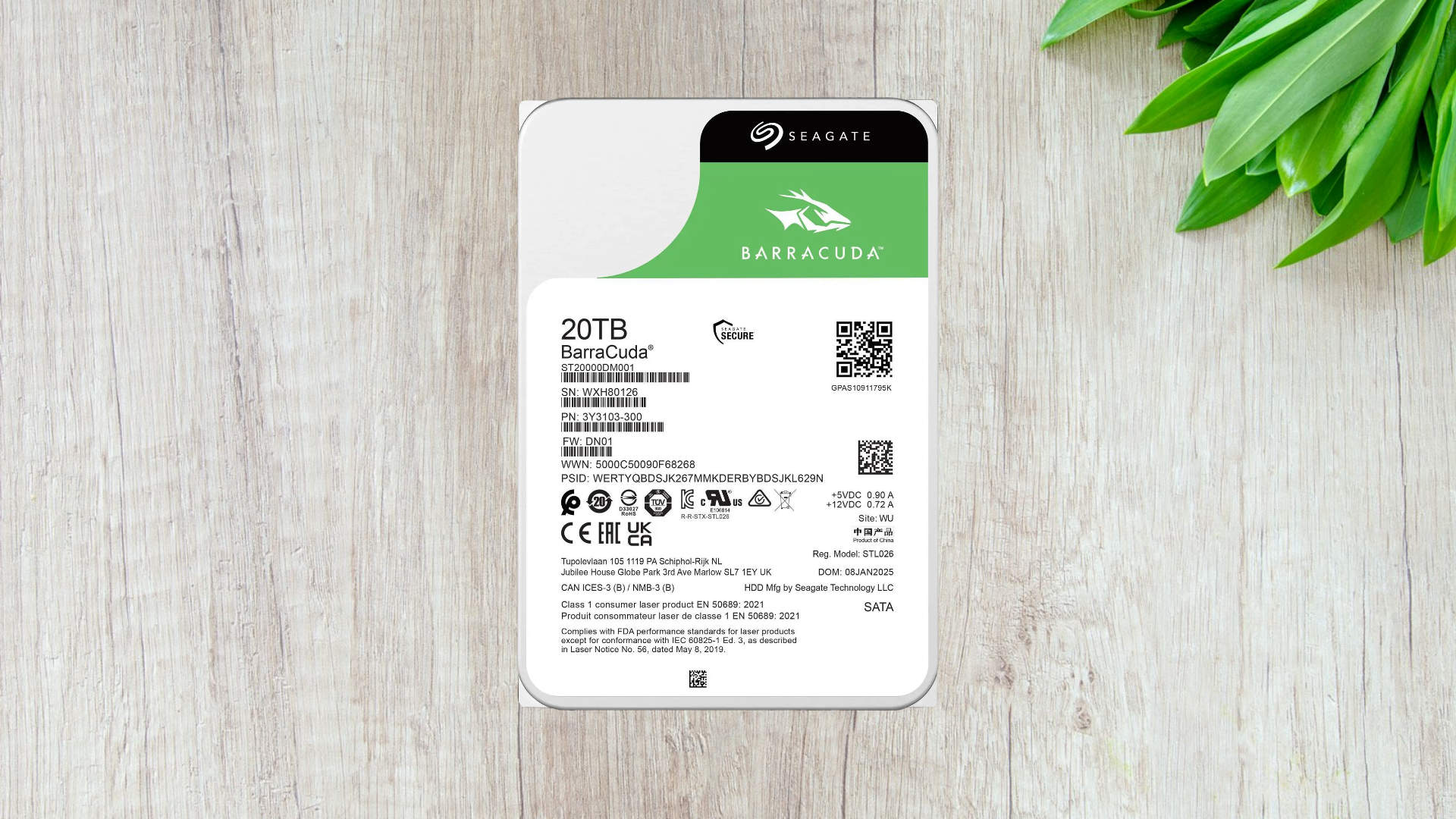 An image of Seagate BarraCuda 20 TB HDD (rear)