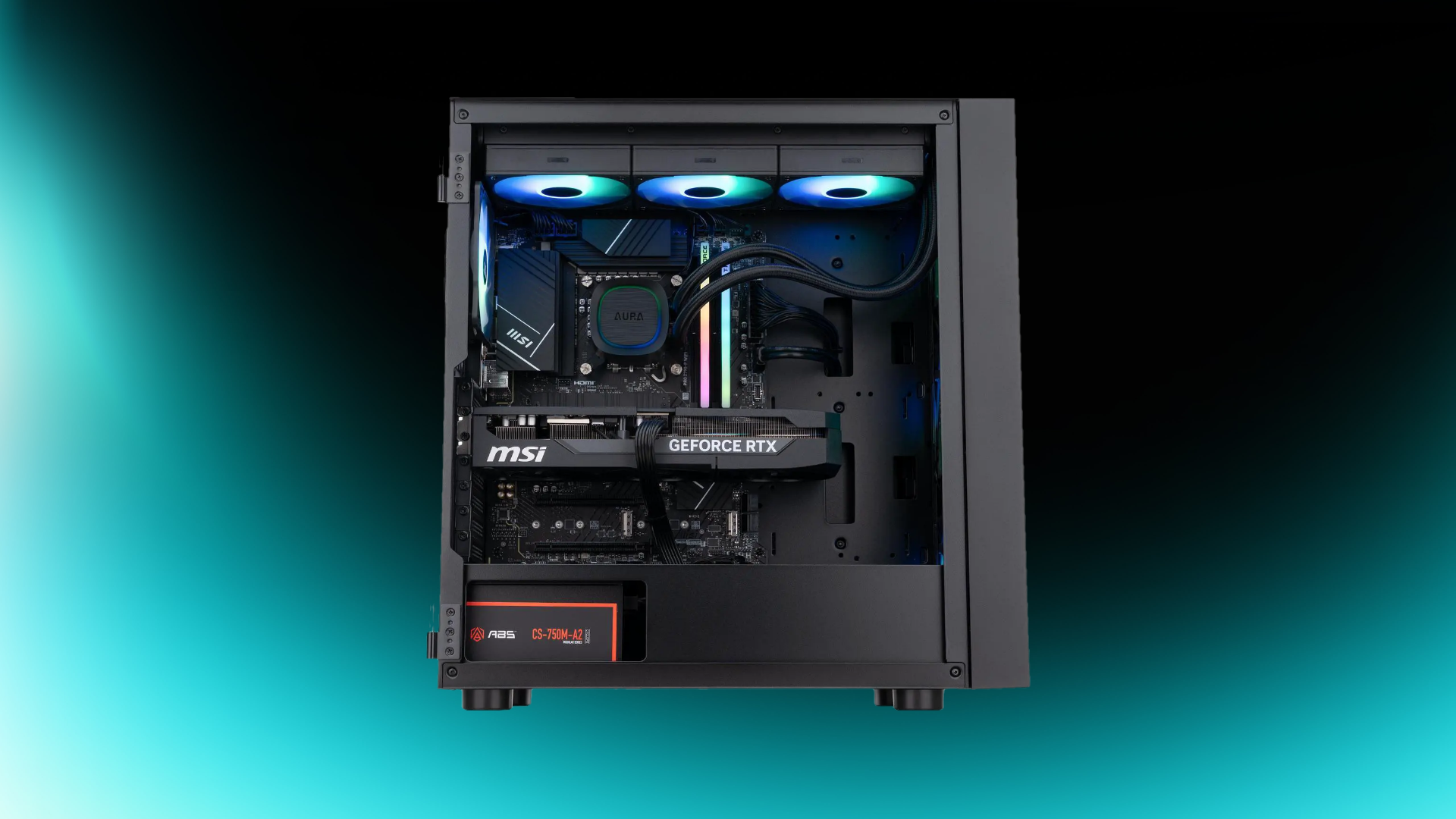 An image of ABS Eurus Aqua gaming PC (side)