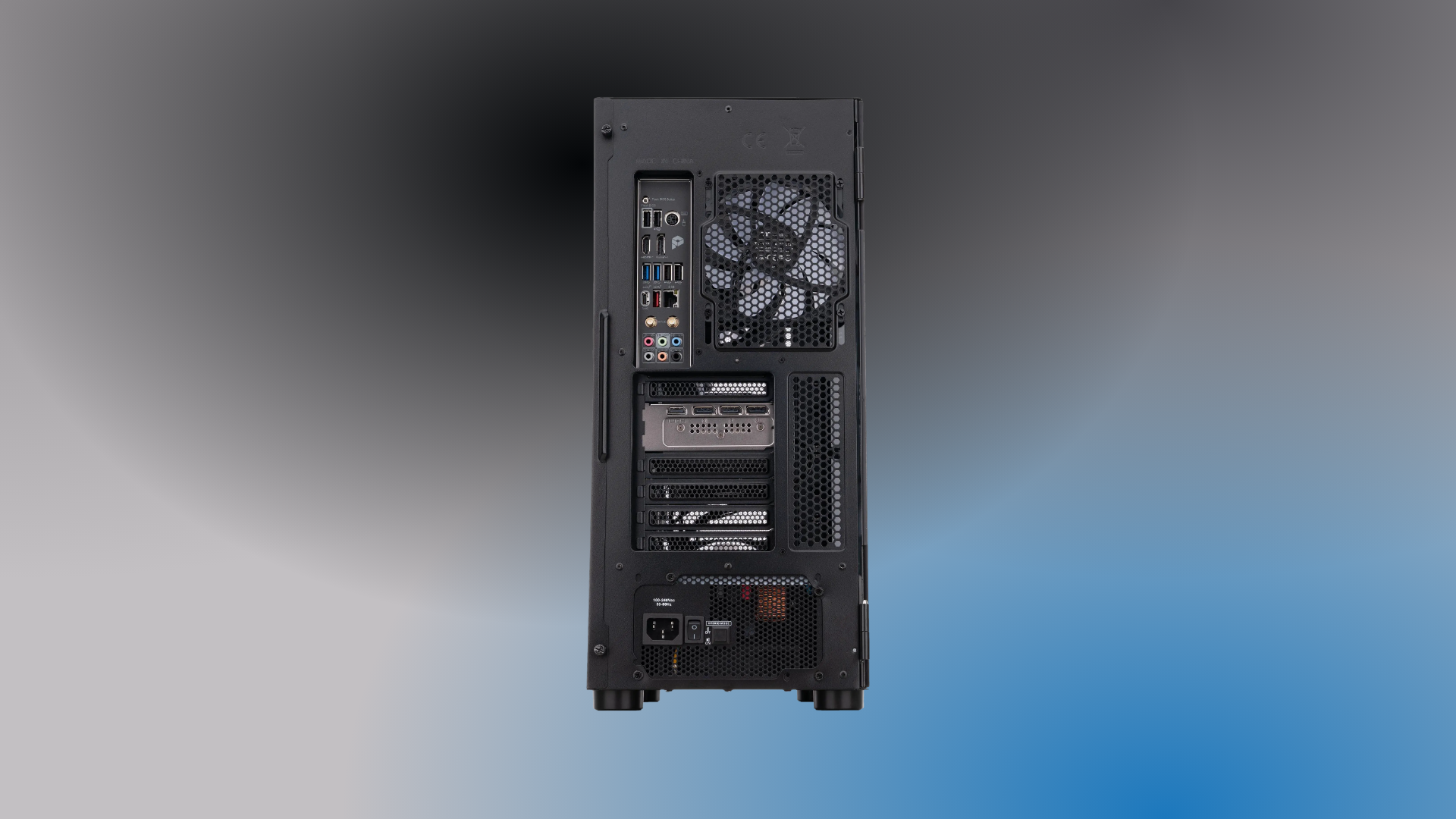 An image of ABS Eurus Aqua gaming PC (rear)